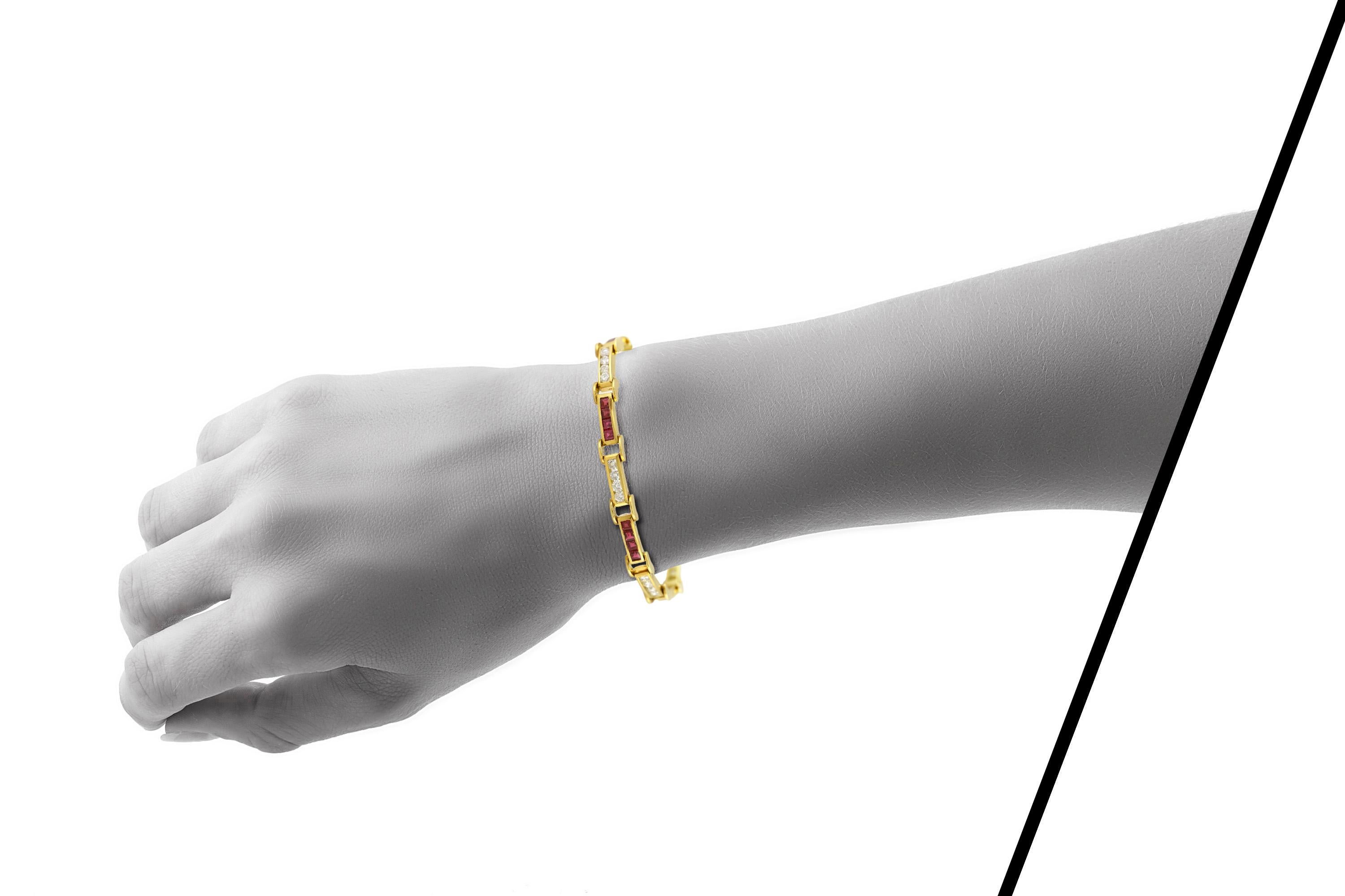 1980s Ruby and Diamond Links Braceclet In Excellent Condition In New York, NY