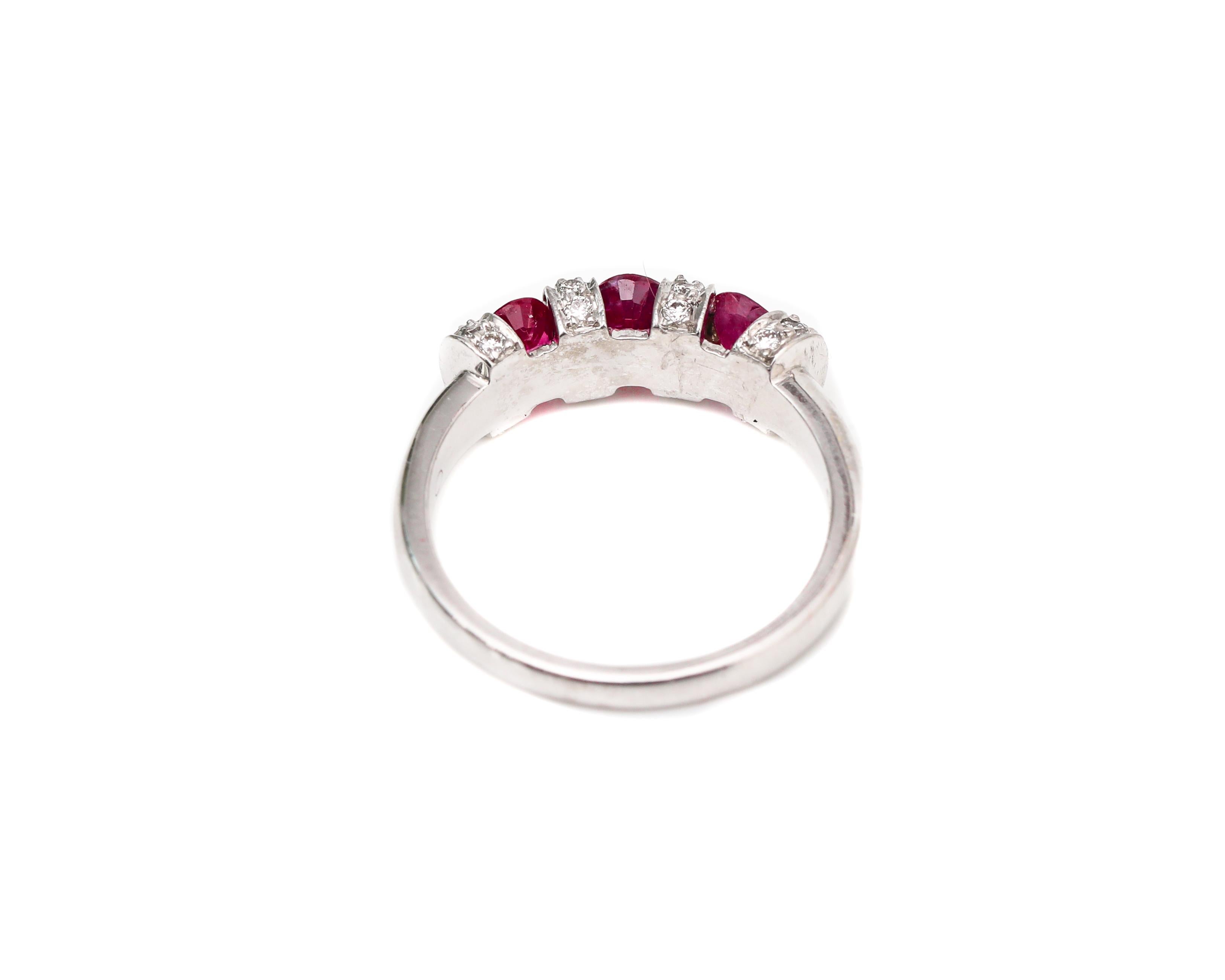 Retro 1980s Ruby and Diamond Ring in 18 Karat White Gold For Sale