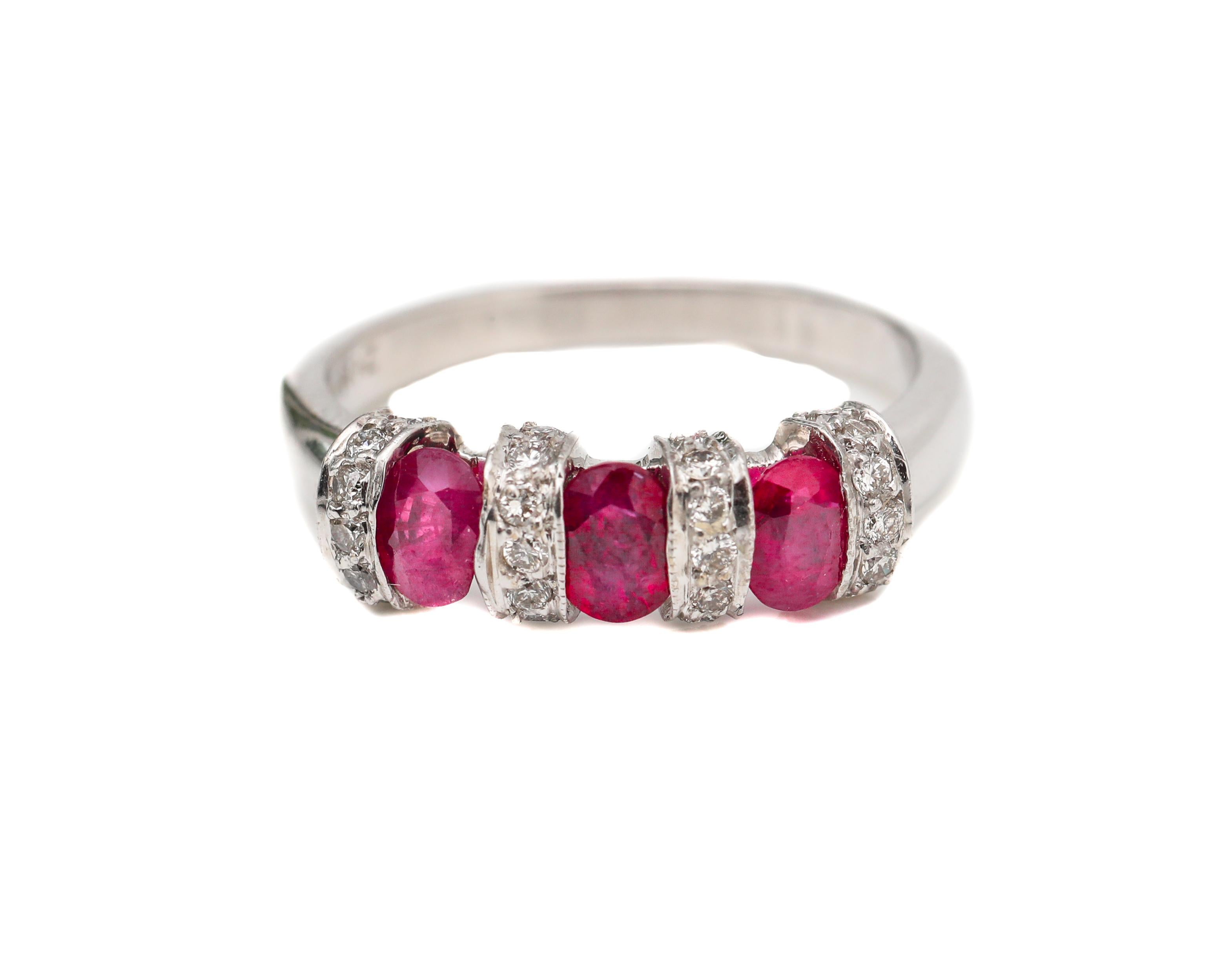 1980s Ruby and Diamond Ring in 18 Karat White Gold For Sale