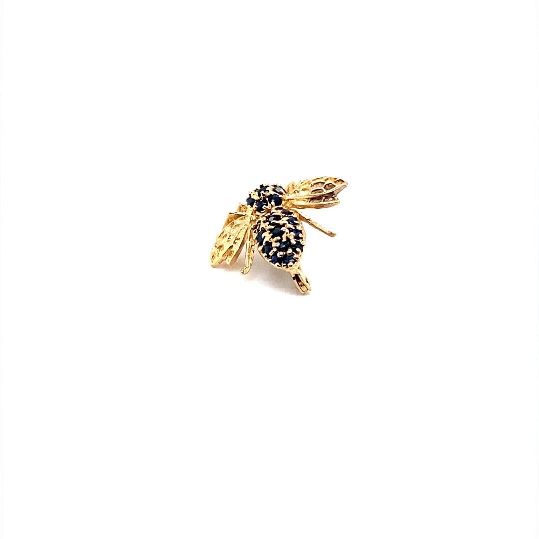 Retro 1980s Ruby and Sapphire Bee Brooch Pin in 14 Karat Gold, Made by Hanora