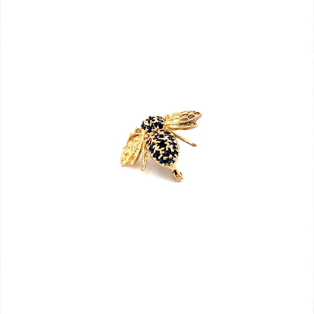 Round Cut 1980s Ruby and Sapphire Bee Brooch Pin in 14 Karat Gold, Made by Hanora