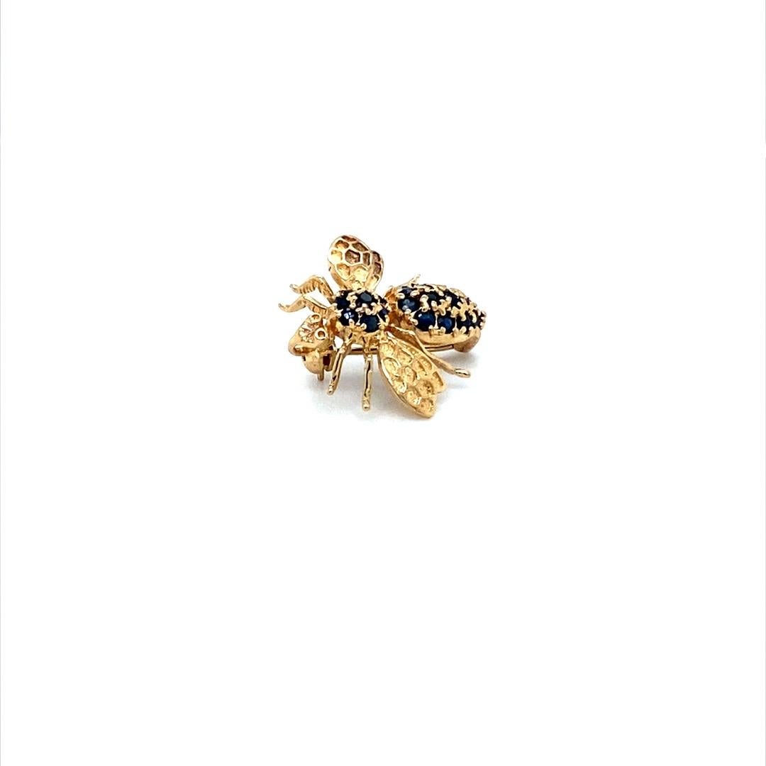 Women's 1980s Ruby and Sapphire Bee Brooch Pin in 14 Karat Gold, Made by Hanora