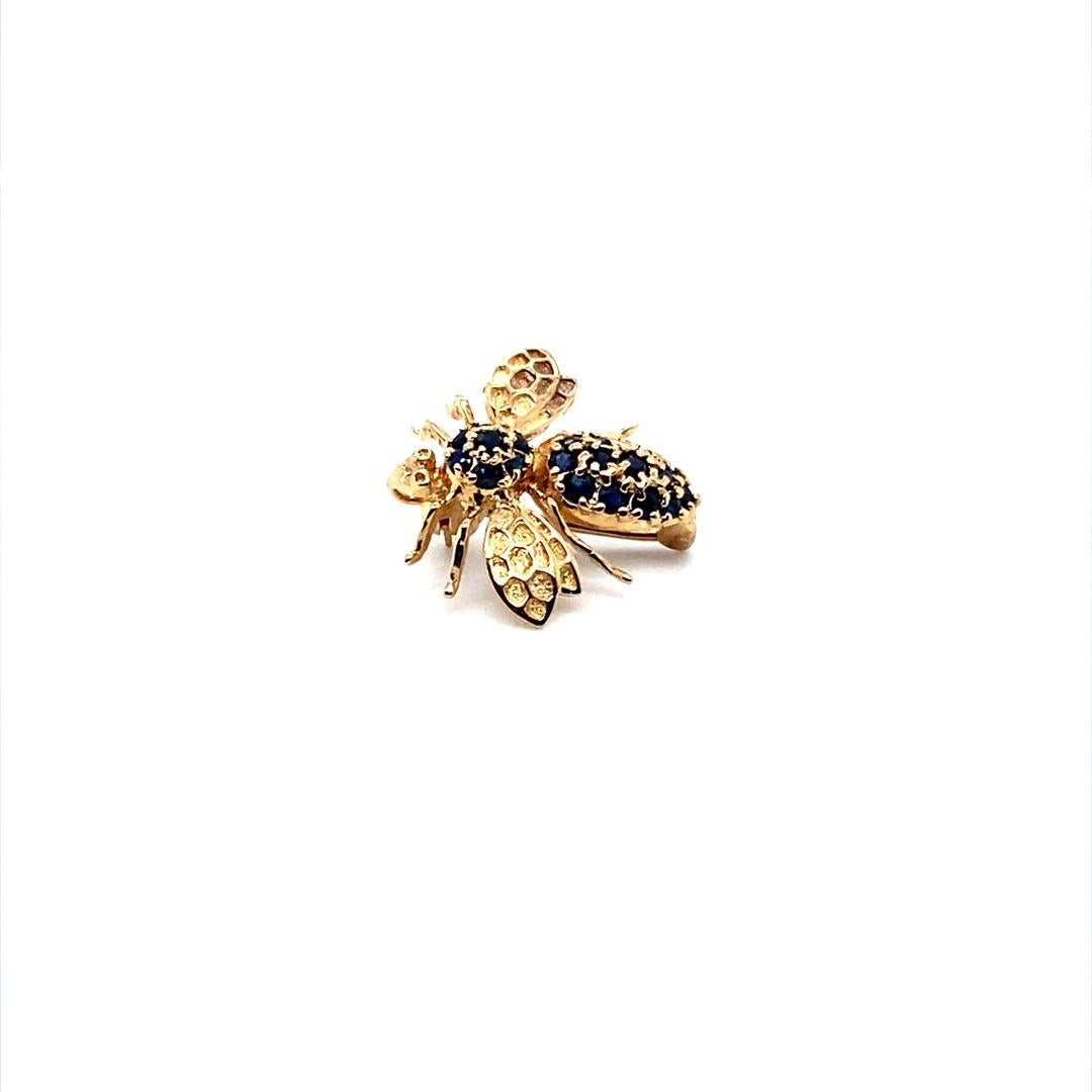 1980s Ruby and Sapphire Bee Brooch Pin in 14 Karat Gold, Made by Hanora 2