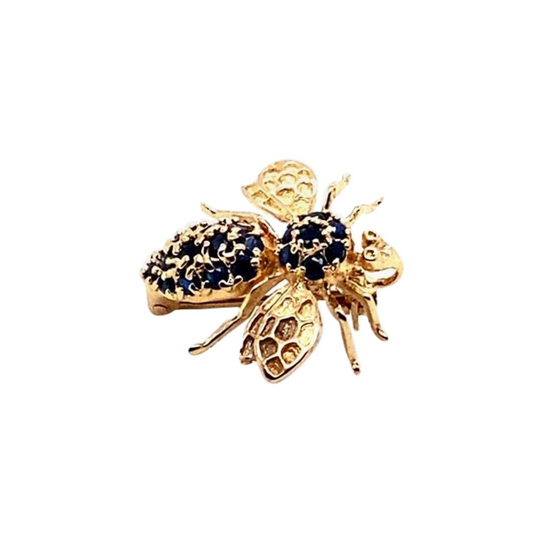 1980s Ruby and Sapphire Bee Brooch Pin in 14 Karat Gold, Made by Hanora