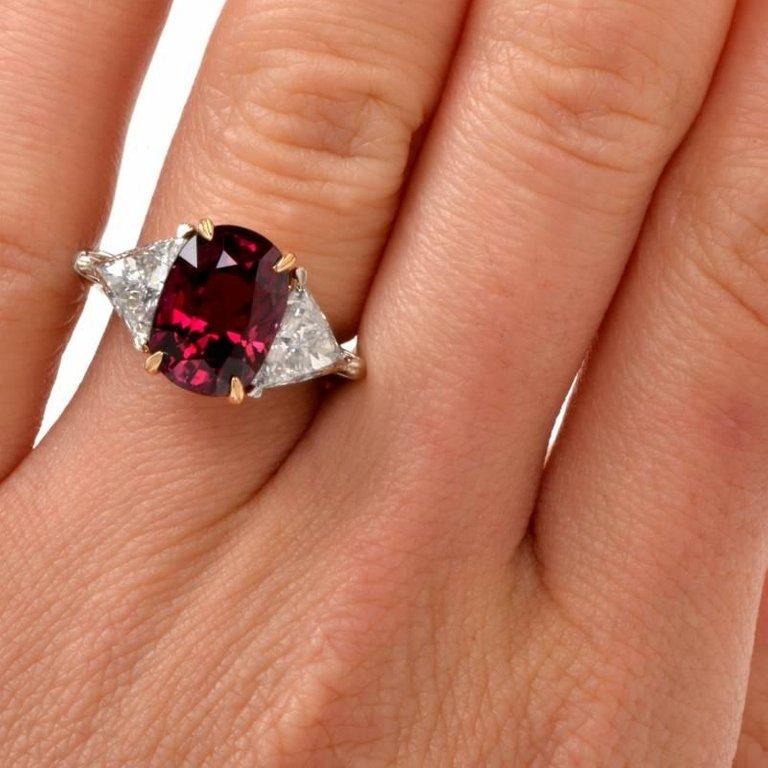 Women's 1980s Ruby Diamond Platinum Three-Stone Ring