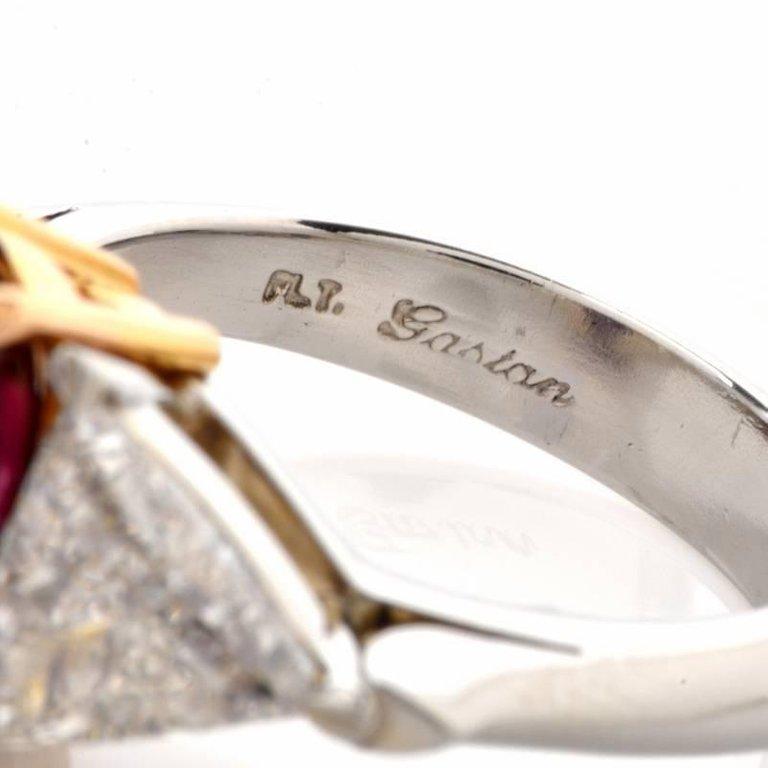 1980s Ruby Diamond Platinum Three-Stone Ring 2