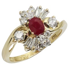 Retro 1980s Ruby Diamond Yellow Gold Ring