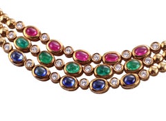 1980s Ruby Emerald Sapphire Diamond Gold Necklace