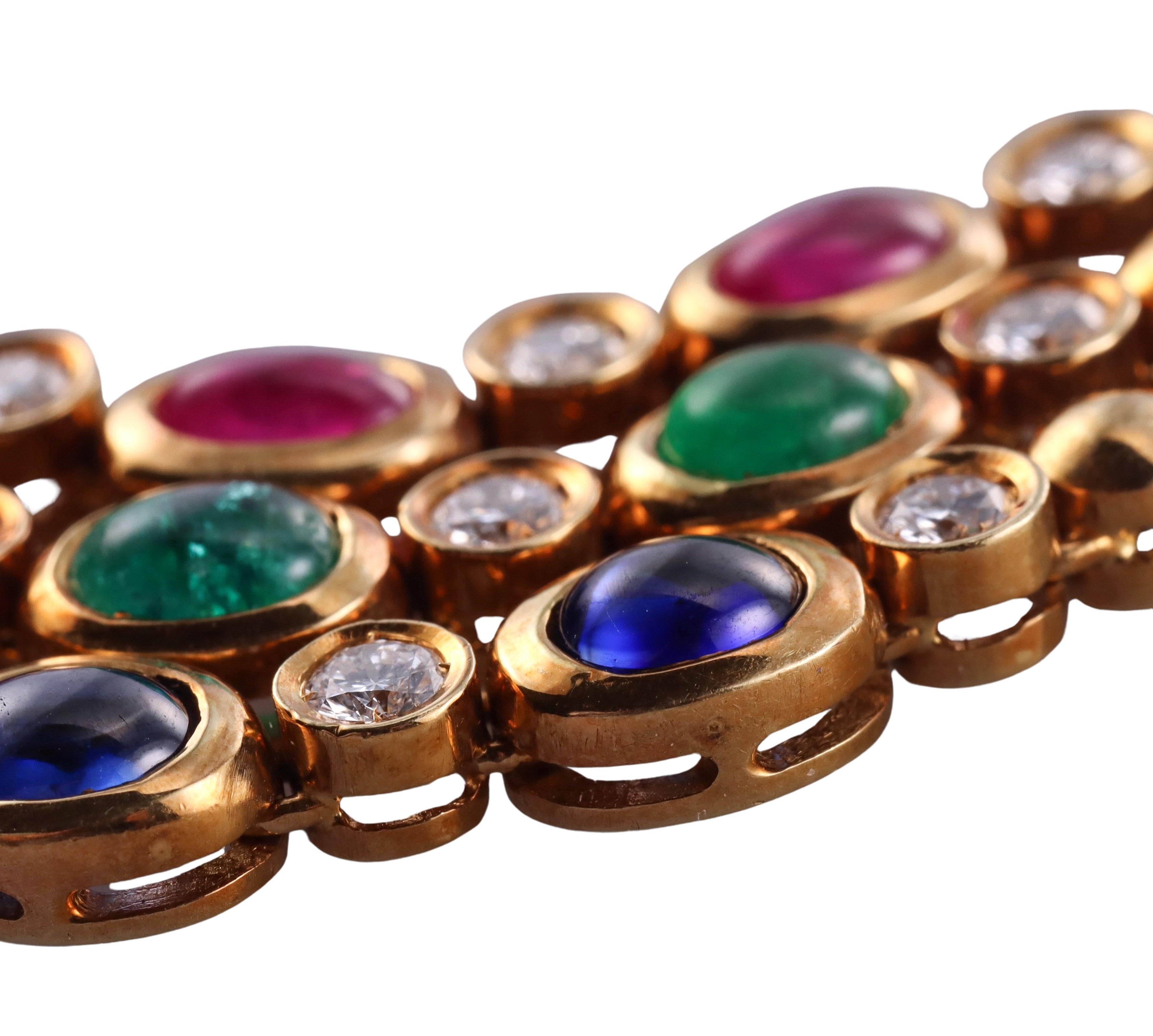 Collier en or, rubis, émeraude, saphir et diamant des années 1980 en vente 2