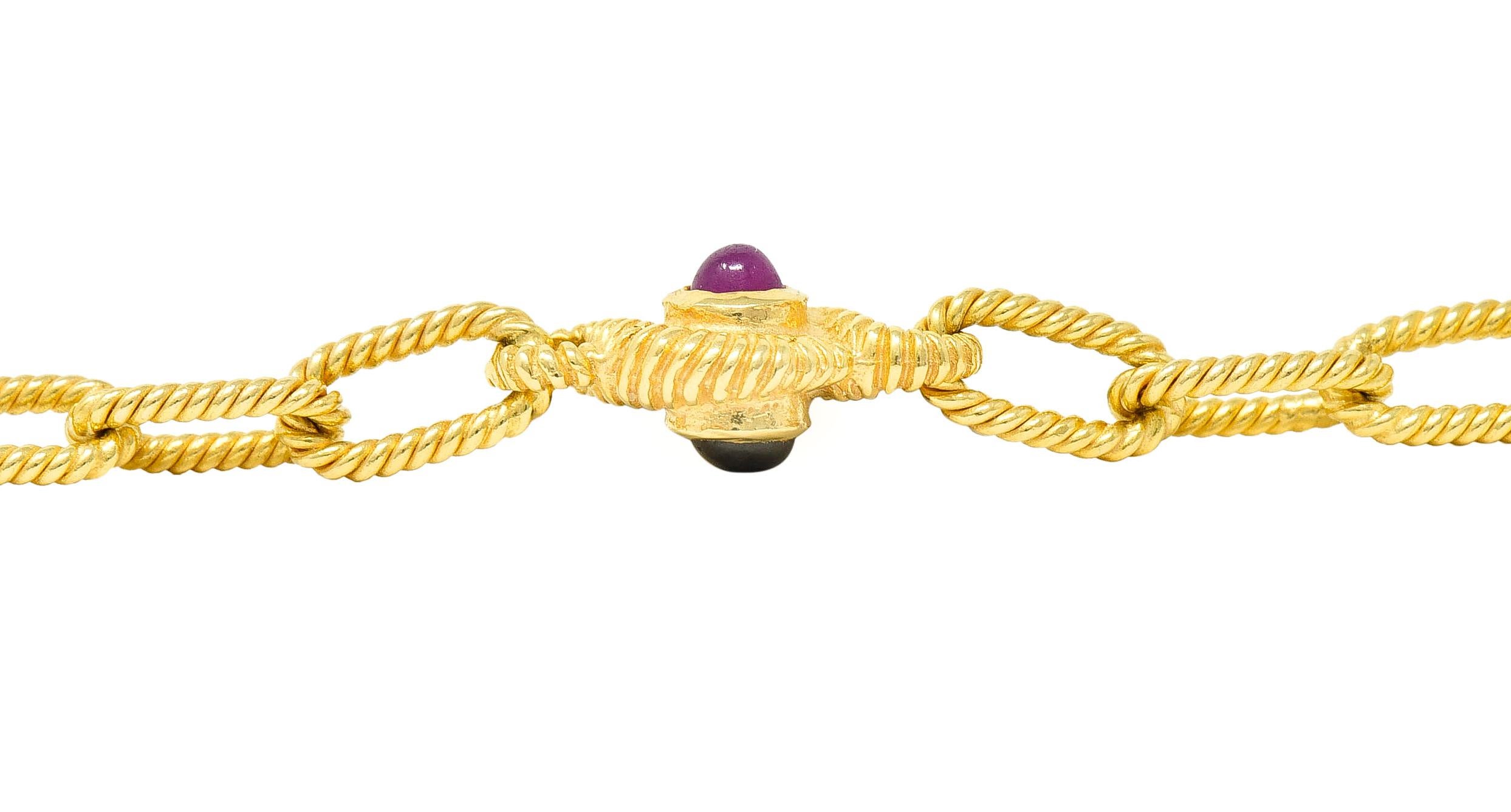 1980's Ruby Sapphire 14 Karat Yellow Gold Twisted Rope Necklace Bracelet Set 4
