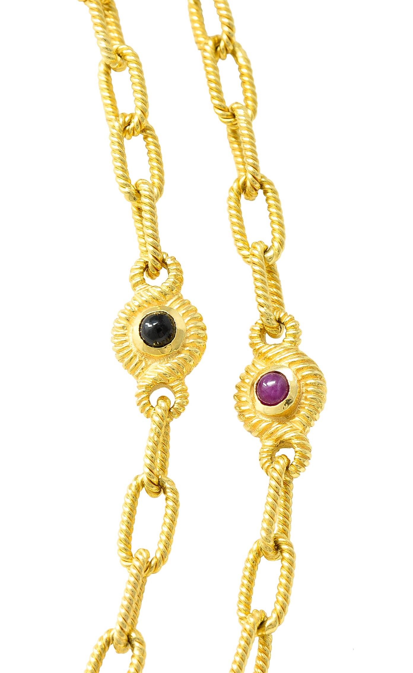 1980's Ruby Sapphire 14 Karat Yellow Gold Twisted Rope Necklace Bracelet Set 8