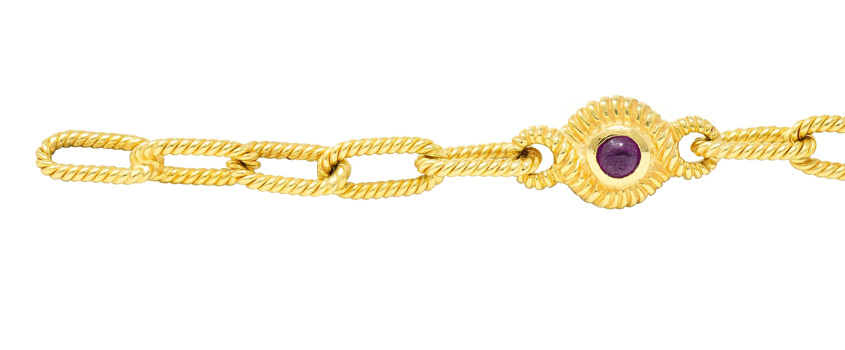 1980's Ruby Sapphire 14 Karat Yellow Gold Twisted Rope Necklace Bracelet Set In Excellent Condition In Philadelphia, PA