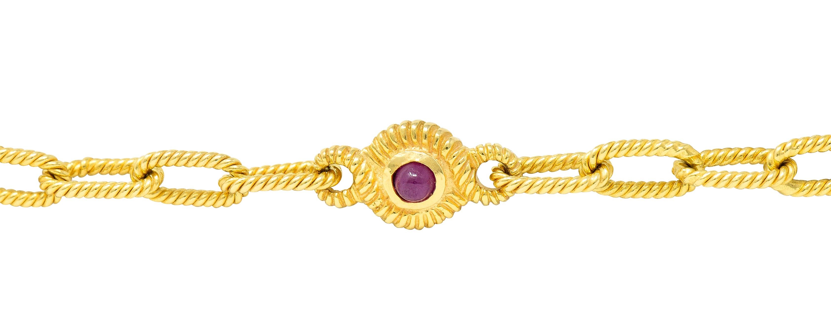 Women's or Men's 1980's Ruby Sapphire 14 Karat Yellow Gold Twisted Rope Necklace Bracelet Set