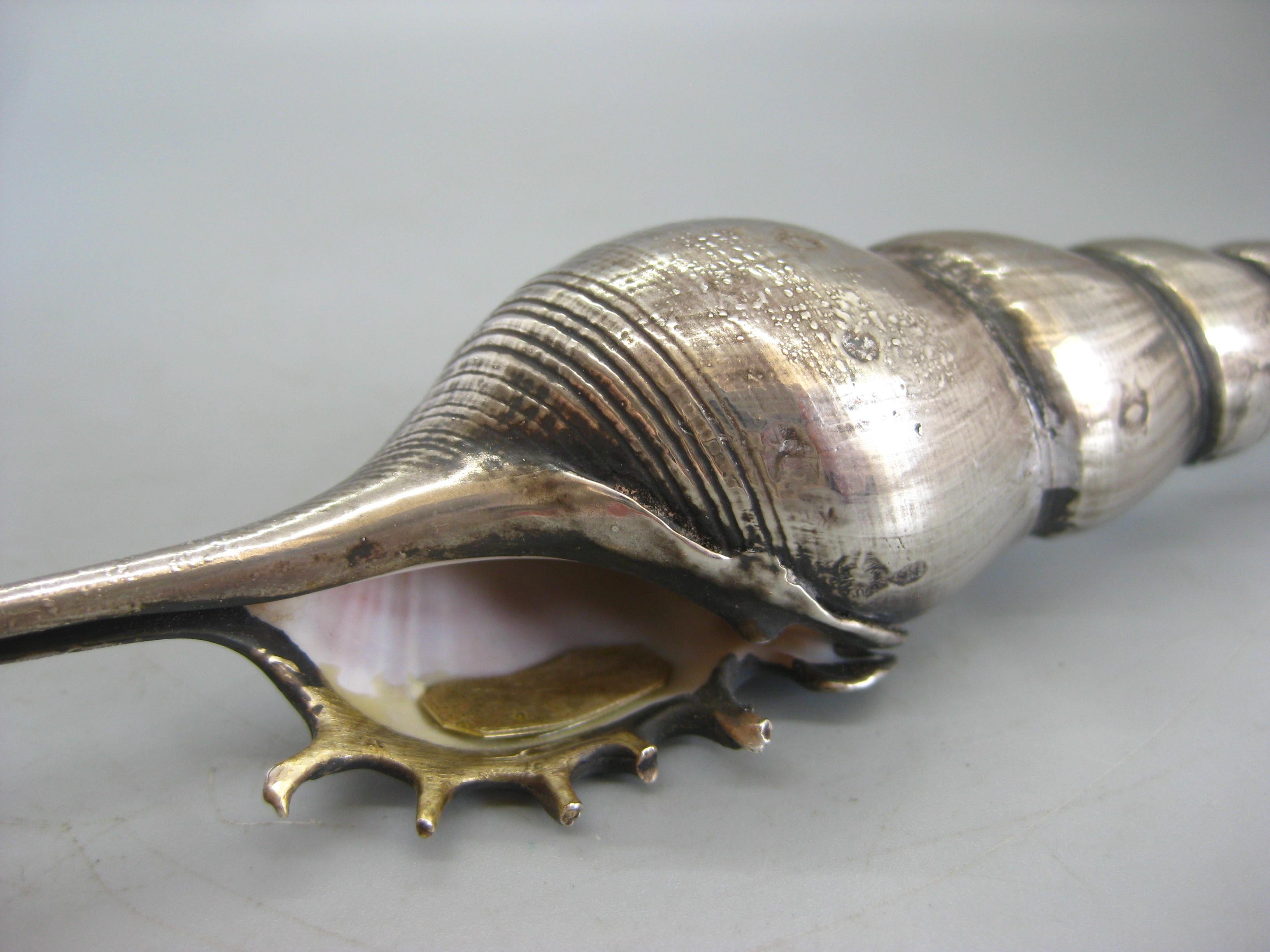 Stunning vintage 1980s original Ruzzetti & Gow Italian sterling silver wrapped spindle tibia shell is 8.5