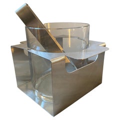 1980s Sabattini Style Modernist Italian Metal and Glass Ice Bucket by Zani