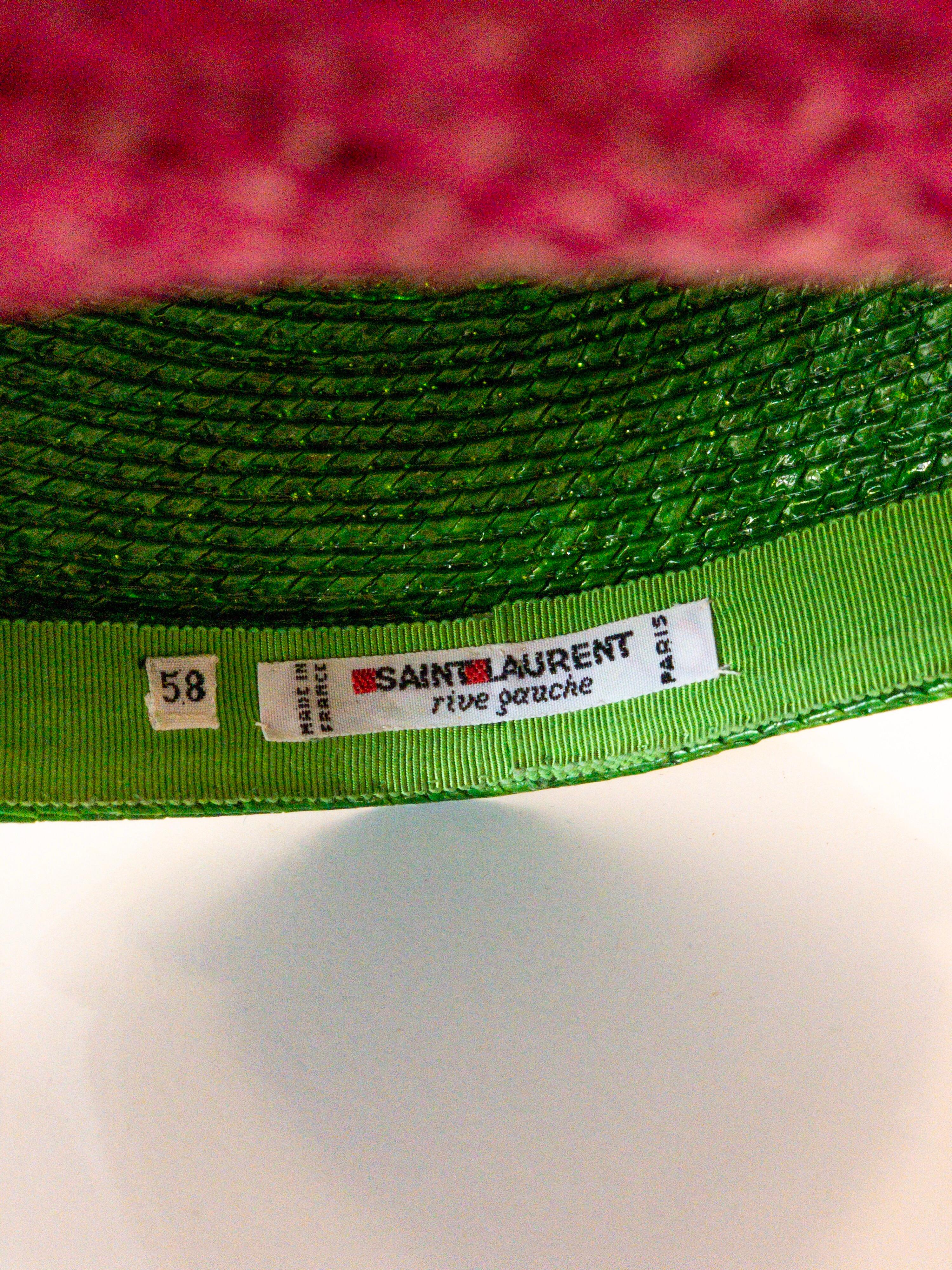 Green Saint Laurent 1980s Color Block Straw Cap  For Sale