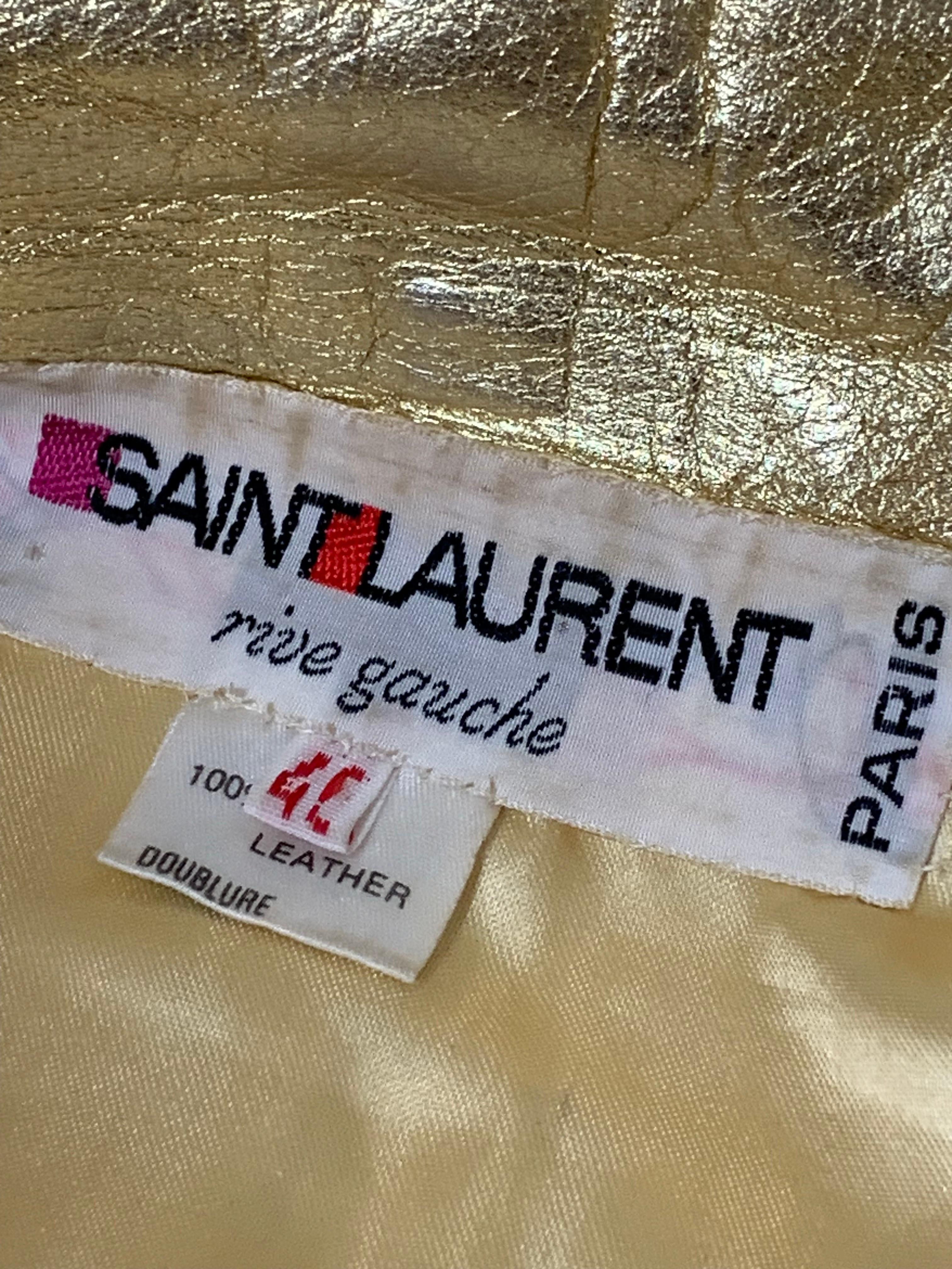 1980s Saint Laurent Gold Leather Hip-Length Trench Coat w Matching Belt Tie For Sale 8