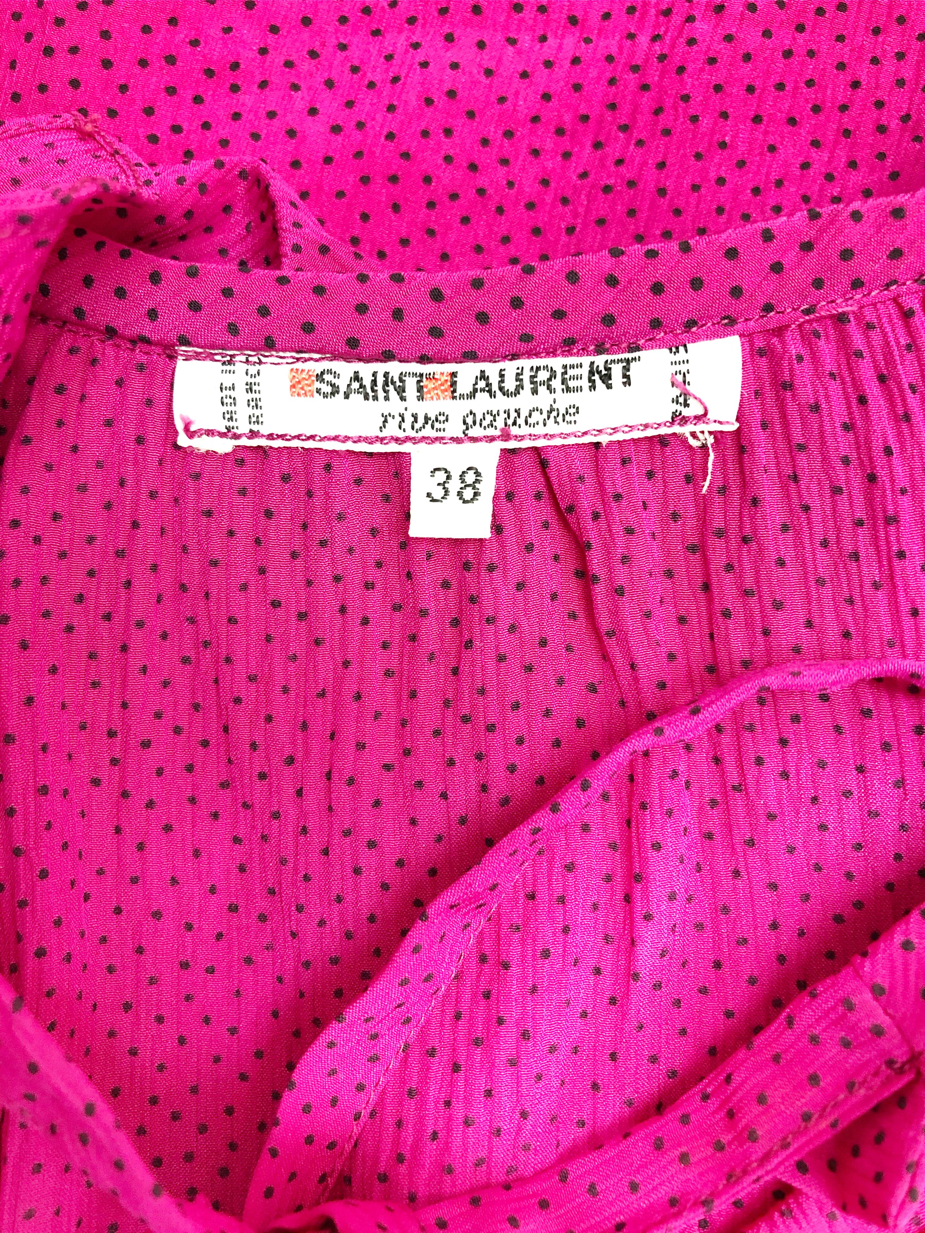 1980er Saint Laurent Hot Pink Seide gerafft und Schleife Krawatte Camisole Damen im Angebot