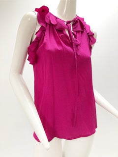 1980s Saint Laurent Hot Pink Silk Ruffled and Ribbon Tie Camisole