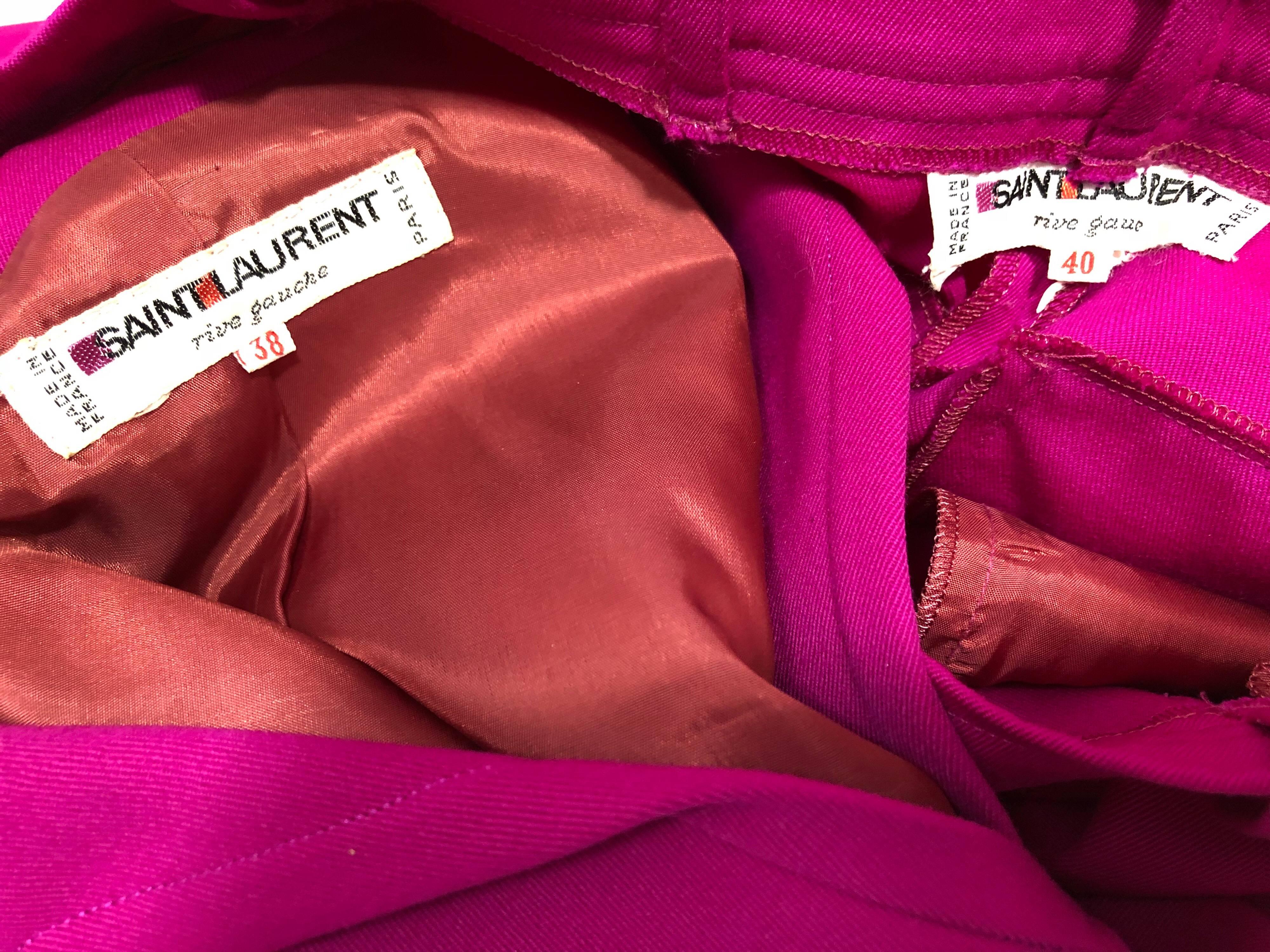 1980s Saint Laurent Hot Pink Spring Gabardine Pleated Pant & Sailor Top For Sale 5