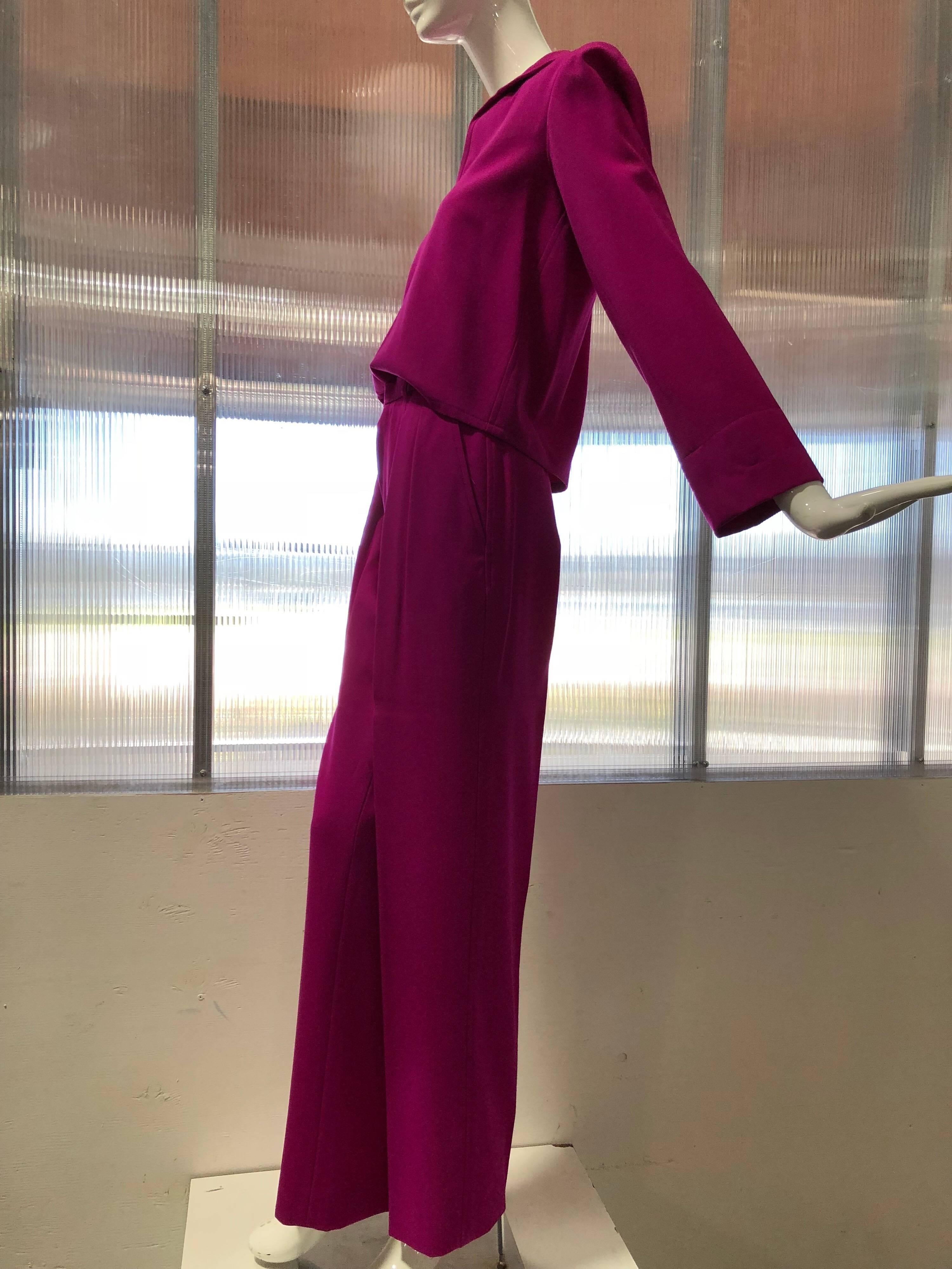 1980er Saint Laurent Hot Pink Frühjahr Gabardine plissierte Hose & Matrosenoberteil Damen im Angebot