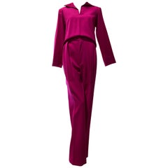 Años 80 Saint Laurent Pantalón plisado de gabardina y top marinero rosa cálido de primavera