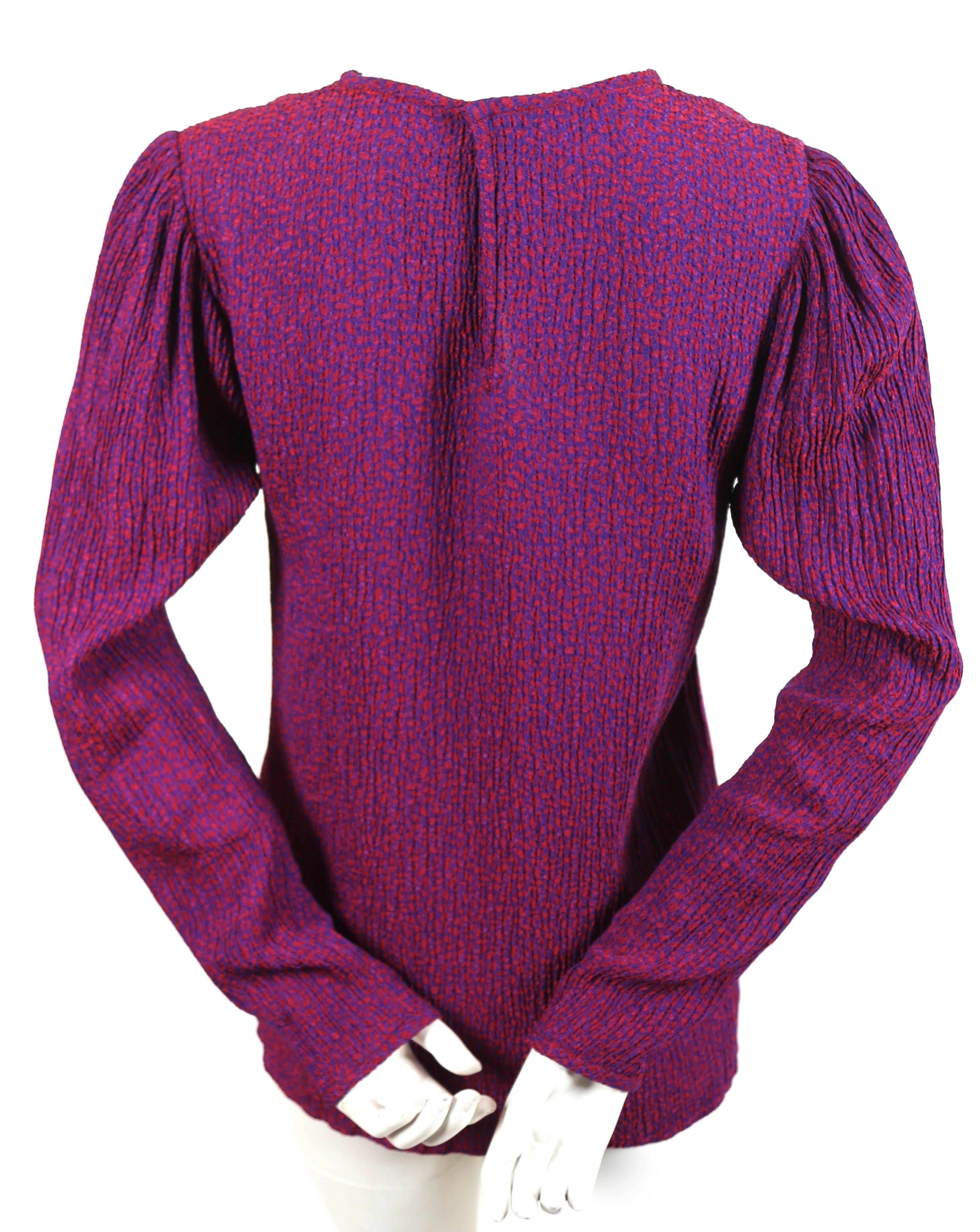 Purple 1980's SAINT LAURENT magenta silk plisse top  For Sale