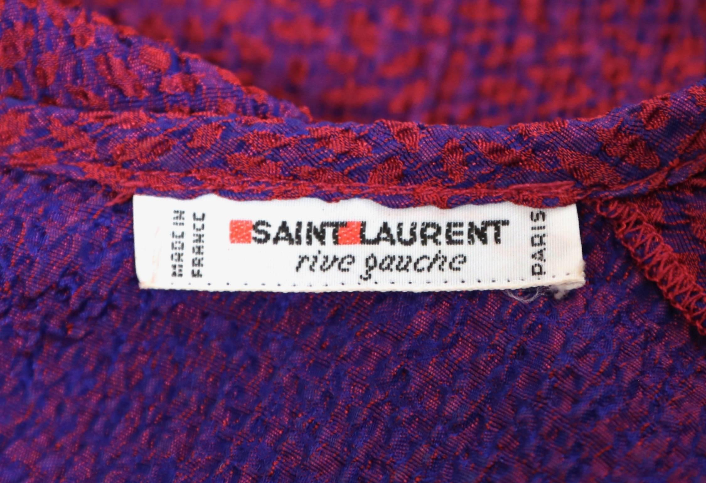 1980's SAINT LAURENT magenta silk plisse top  For Sale 1