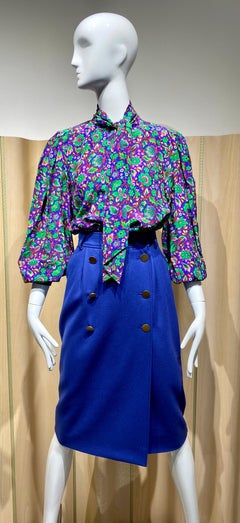 1980s Saint Laurent Multi Color Floral Silk Blouse