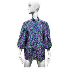 1980s Saint Laurent Multi Color Floral Silk Blouse