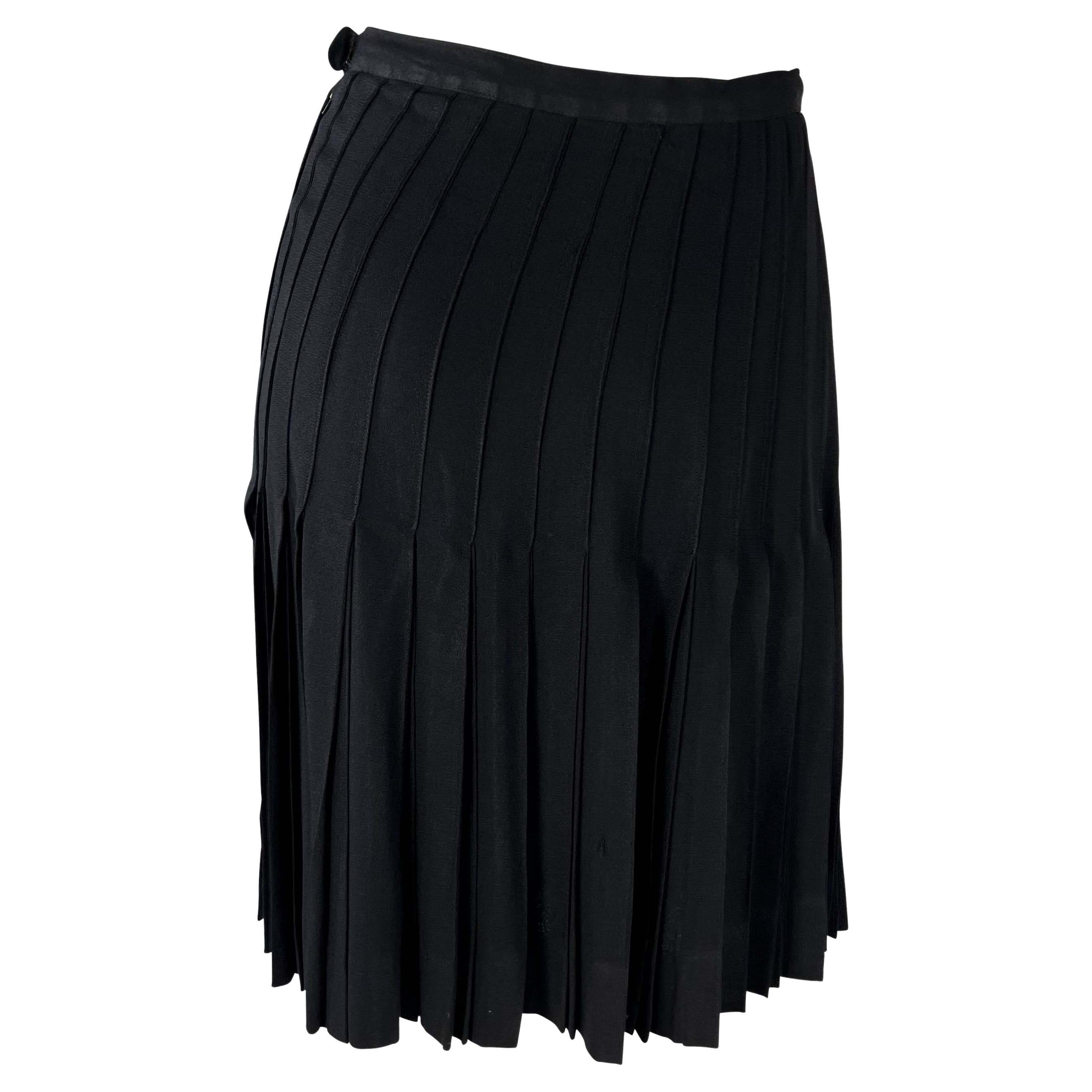 1980s Saint Laurent Rive Gauche Accordion Pleated Black Flare Skirt For Sale 1