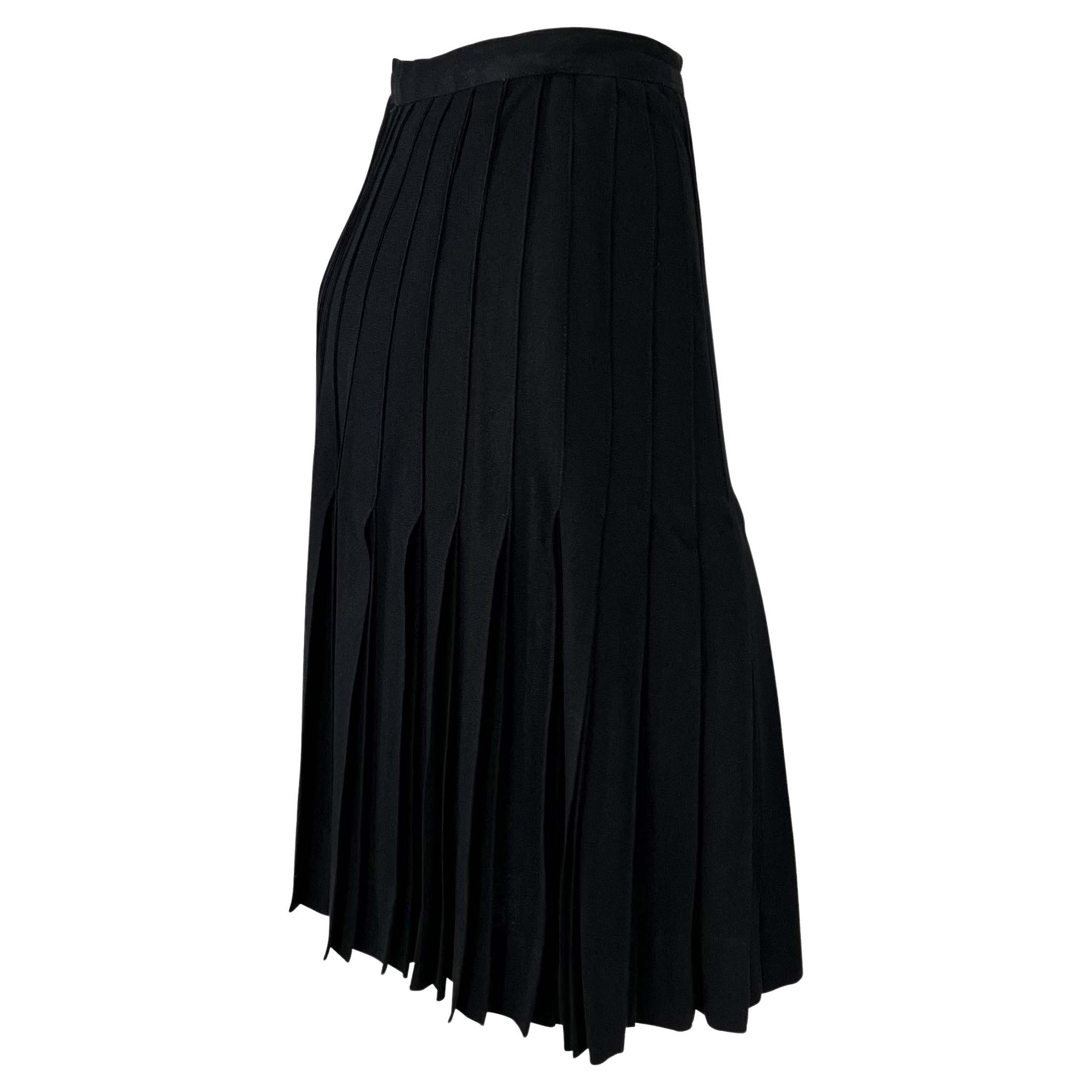 1980s Saint Laurent Rive Gauche Accordion Pleated Black Flare Skirt For Sale 2