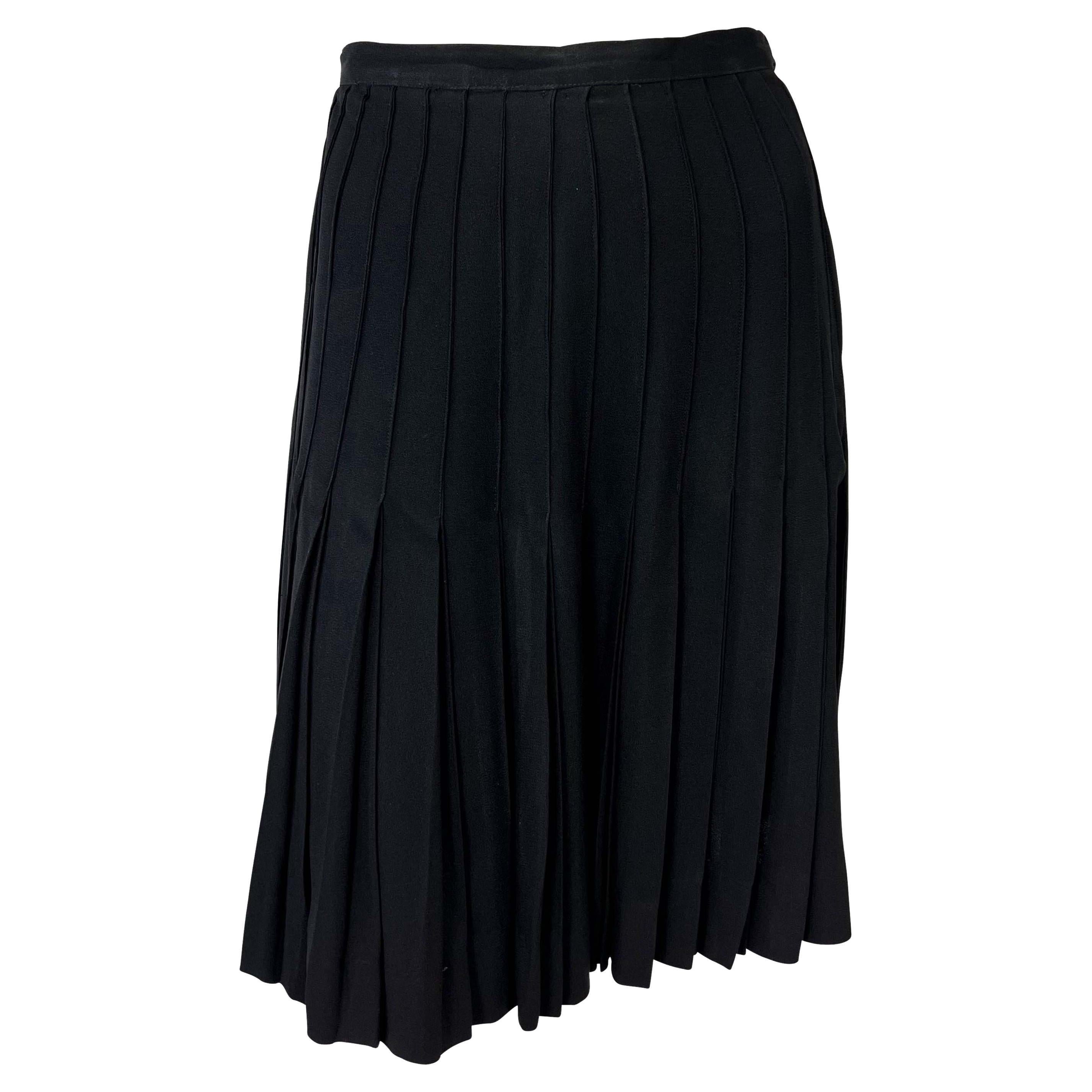 1980s Saint Laurent Rive Gauche Accordion Pleated Black Flare Skirt