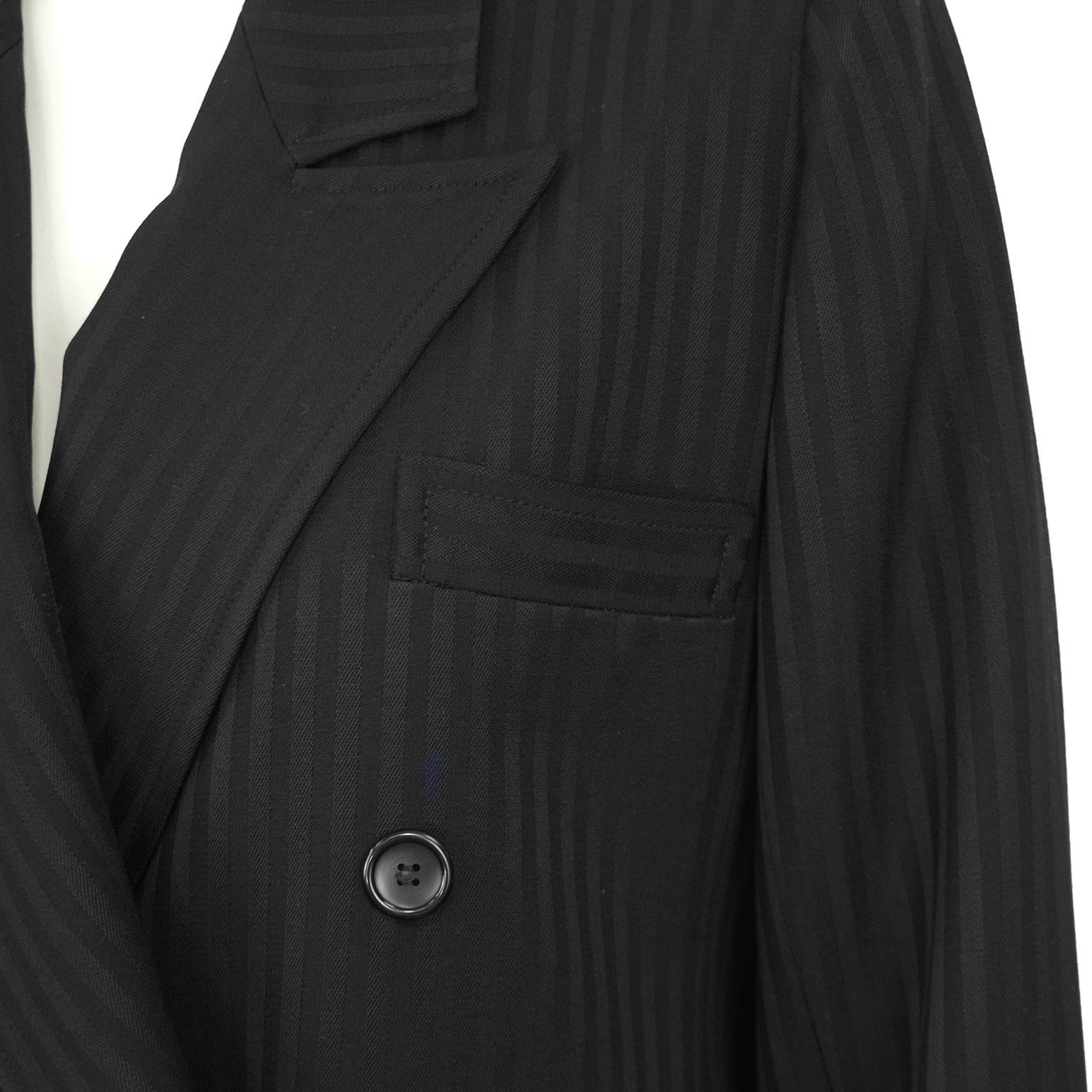 1980s Saint Laurent Rive Gauche Black Pinstripe Double Breasted Skirt Suit For Sale 1