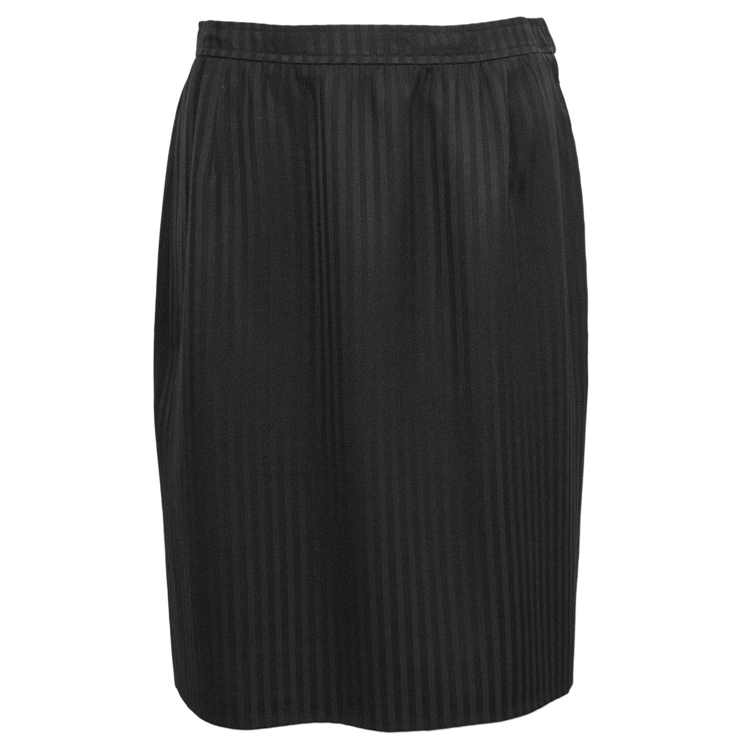 1980s Saint Laurent Rive Gauche Black Pinstripe Double Breasted Skirt Suit For Sale 3