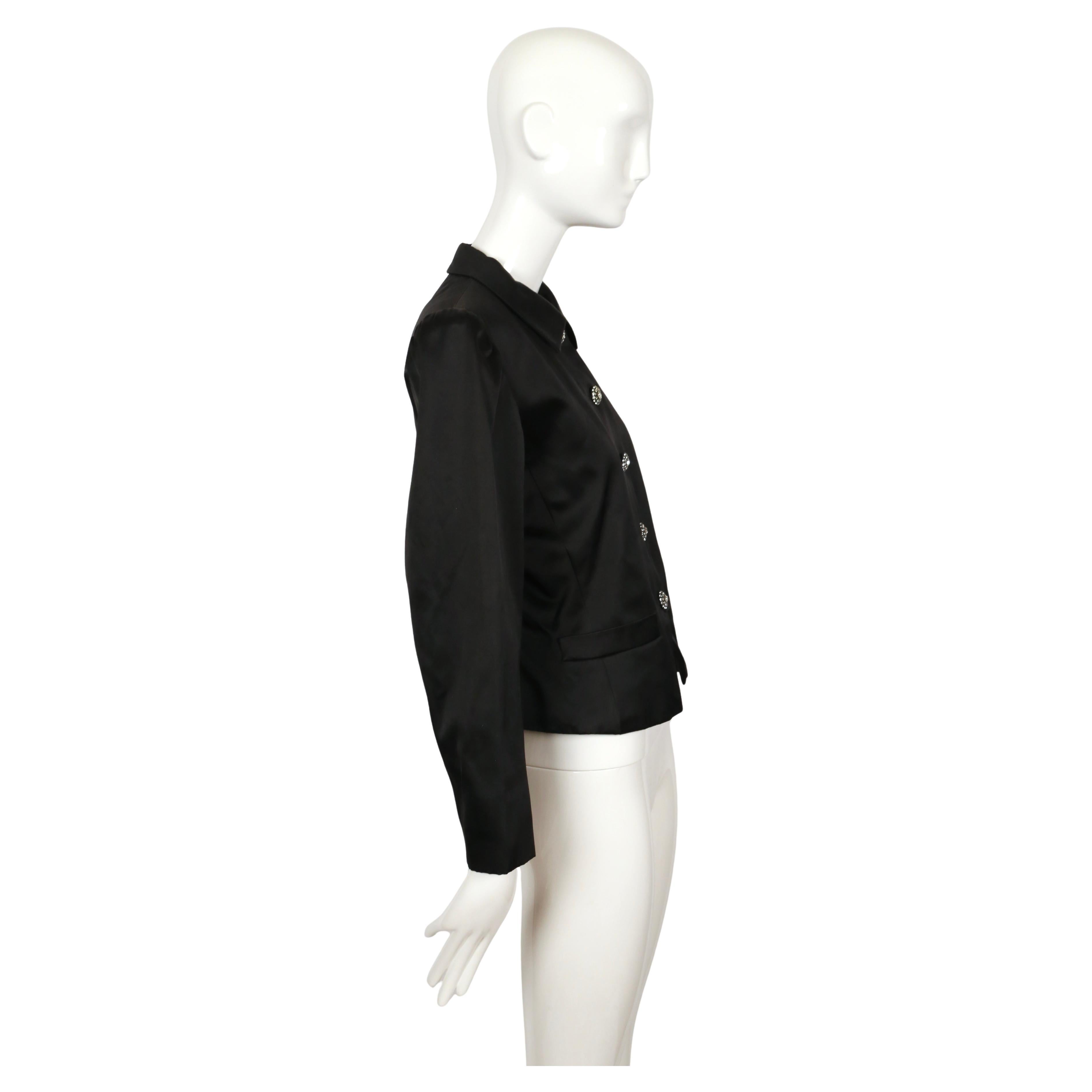 1980's SAINT LAURENT rive gauche black satin jacket with rhinestones In Good Condition For Sale In San Fransisco, CA