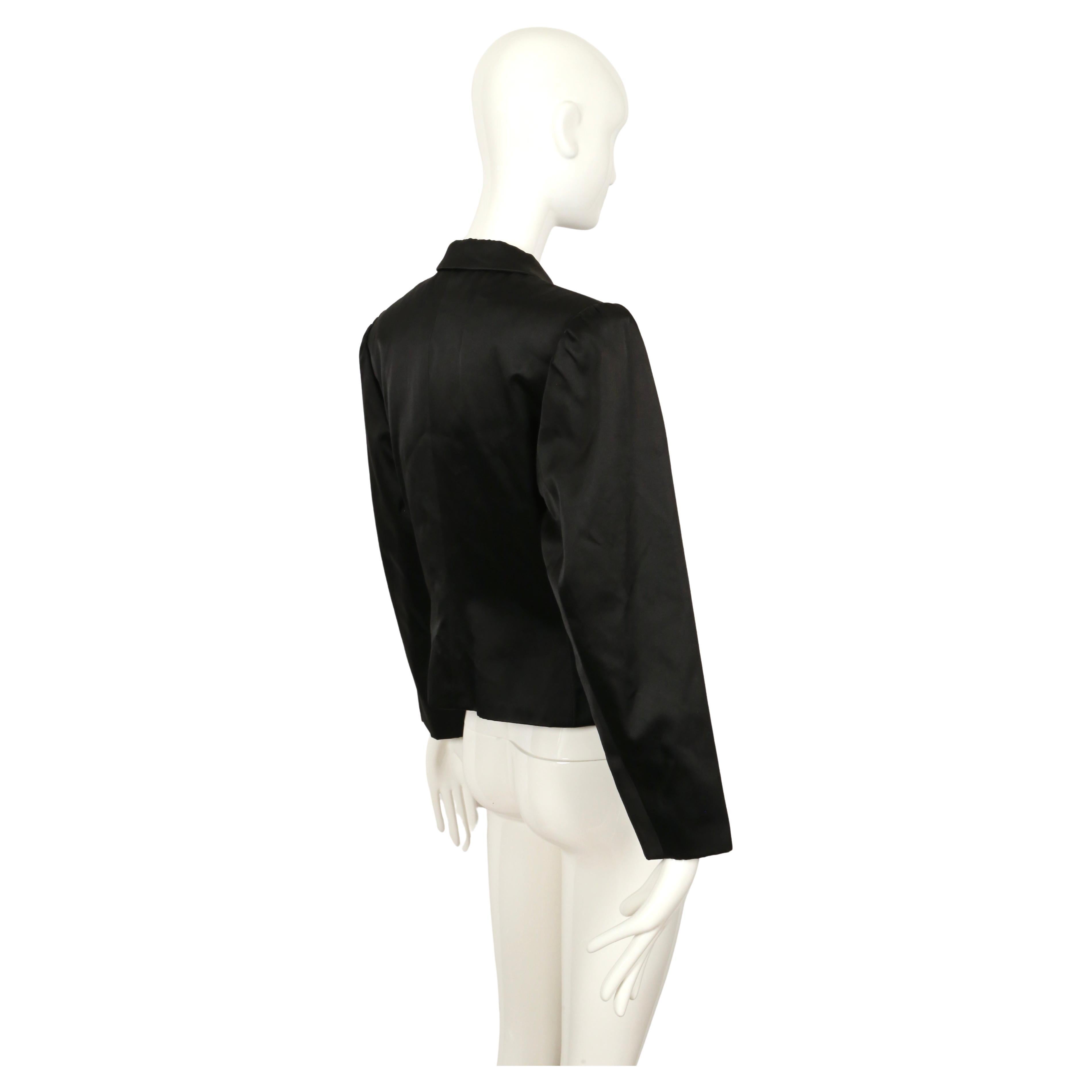 Women's or Men's 1980's SAINT LAURENT rive gauche black satin jacket with rhinestones For Sale