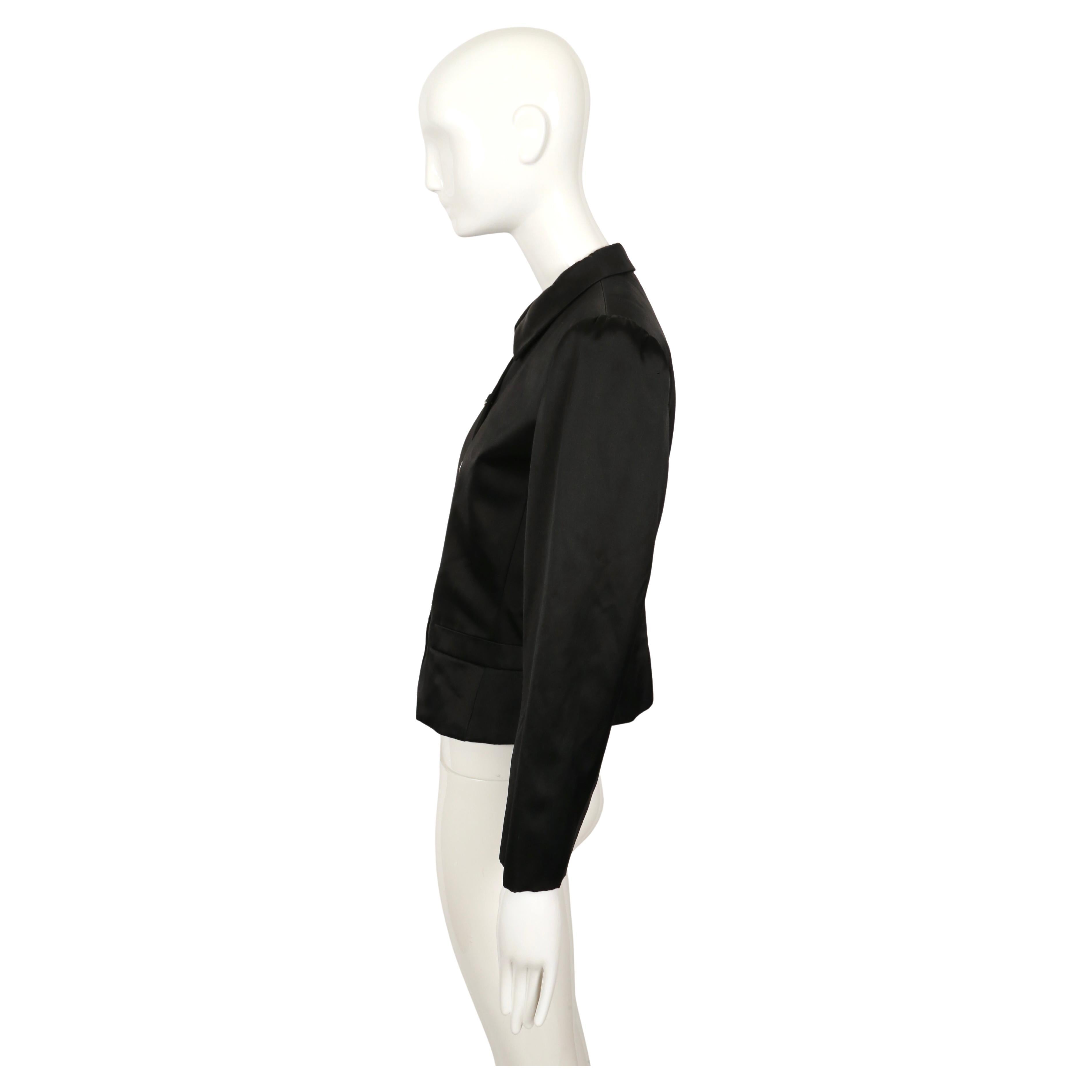 1980's SAINT LAURENT rive gauche black satin jacket with rhinestones For Sale 2