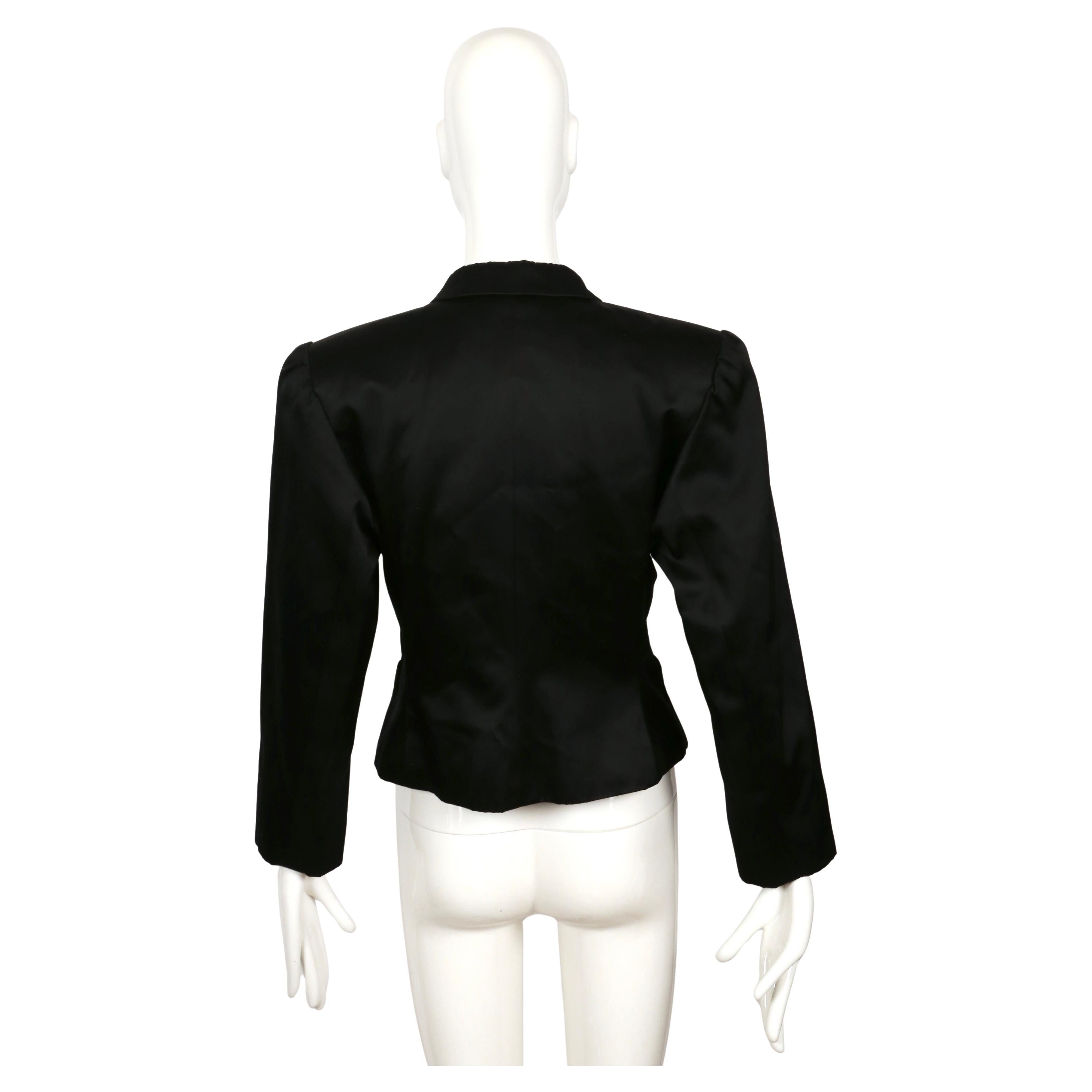 1980's SAINT LAURENT rive gauche black satin jacket with rhinestones For Sale 3