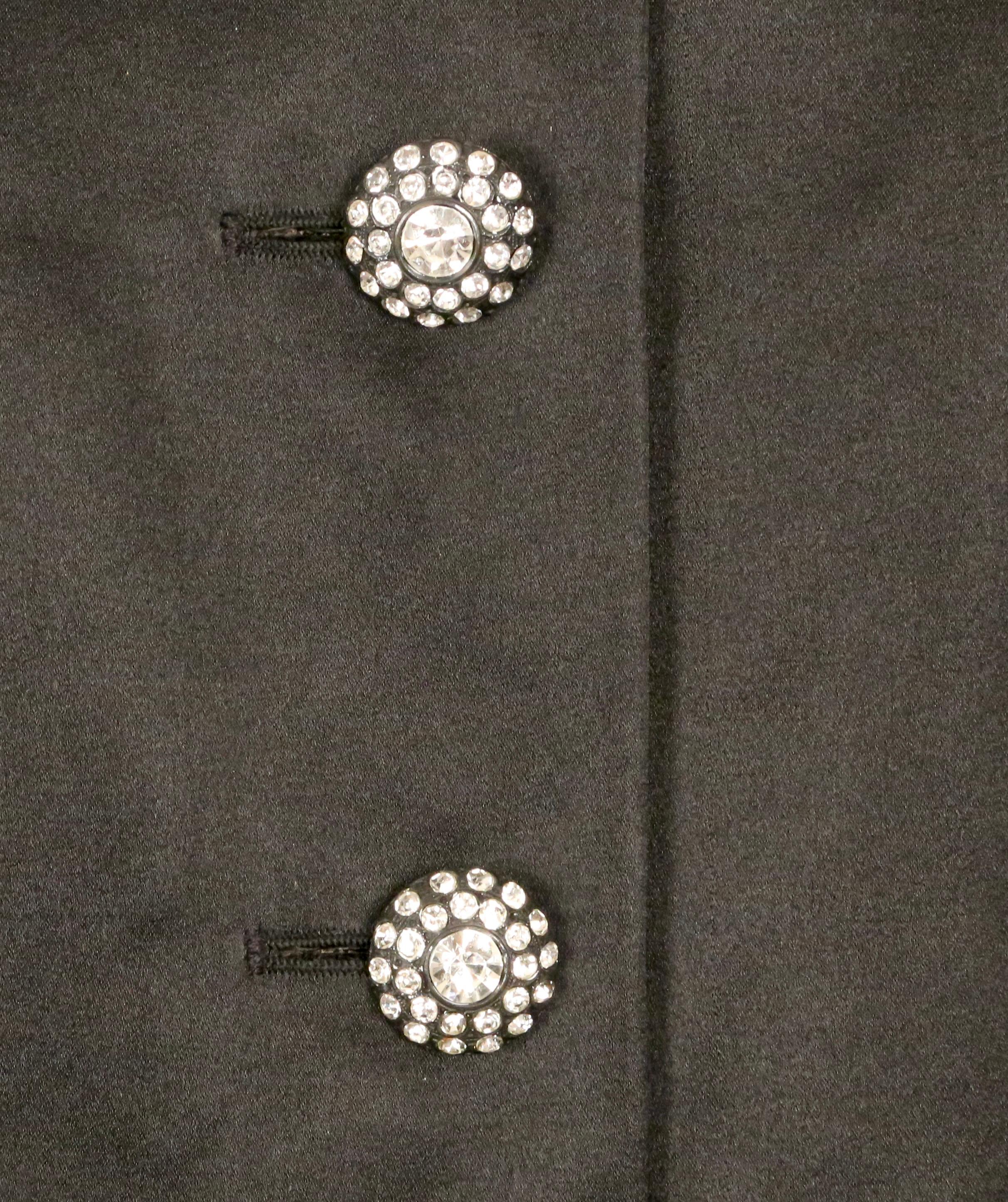 1980's SAINT LAURENT rive gauche black satin jacket with rhinestones For Sale 4