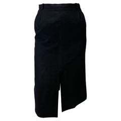 1980s Saint Laurent Rive Gauche Black Wool Slit Pencil Skirt