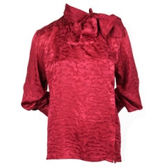 1980's SAINT LAURENT rive gauche burgundy silk top with pussy bow 