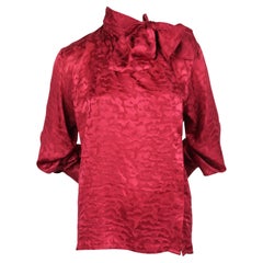 1980's SAINT LAURENT rive gauche burgundy silk top with pussy bow 