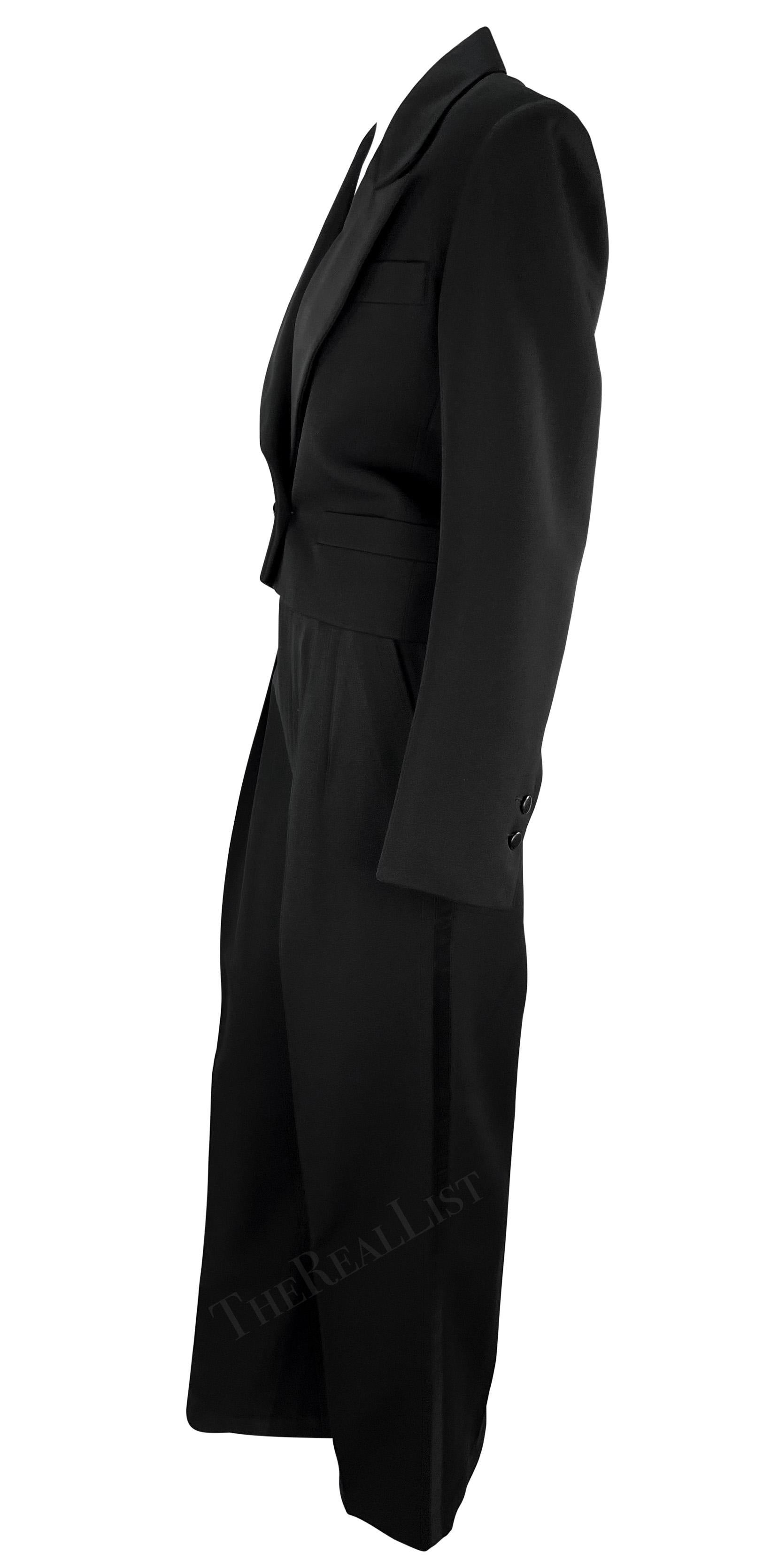 1980 Saint Laurent Rive Gauche Cropped Le Smoking Tuxedo Satin Black Pantsuit Pour femmes en vente