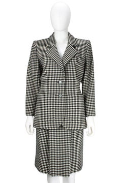 1980s Saint Laurent Rive Gauche Houndstooth Skirt Suit