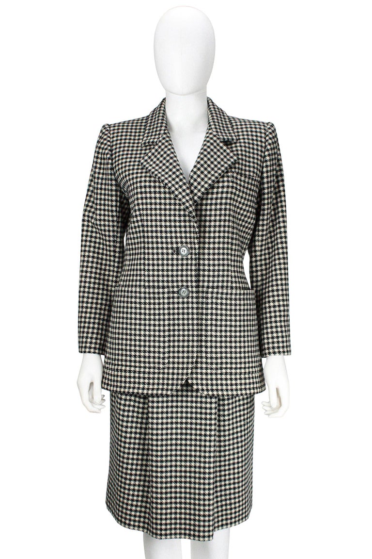 1980s Saint Laurent Rive Gauche Houndstooth Skirt Suit For Sale at 1stDibs