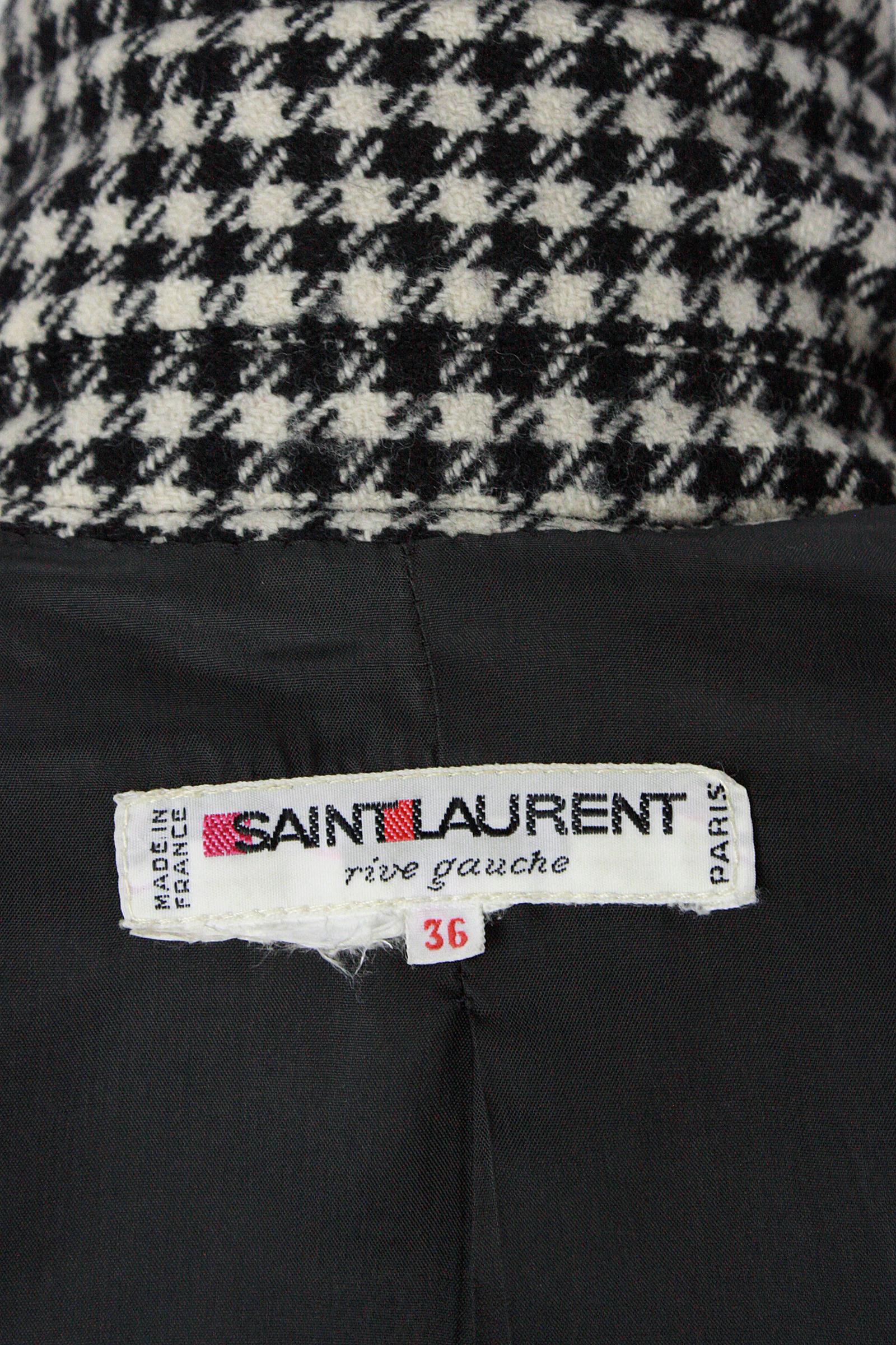 1980s Saint Laurent Rive Gauche Houndstooth Skirt Suit For Sale 4