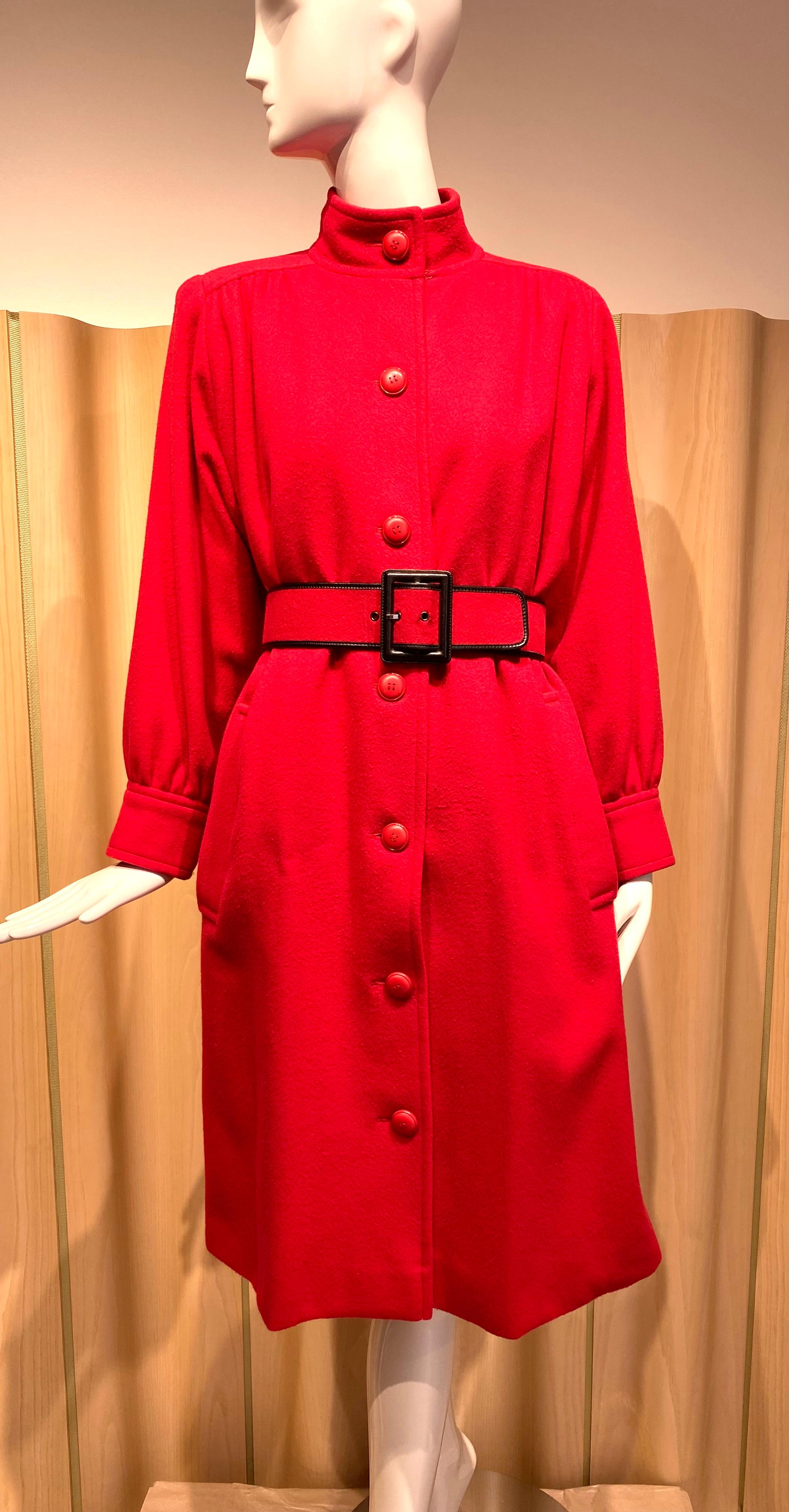 Red 1980s SAINT LAURENT RIVE GAUCHE RED WOOL COAT For Sale