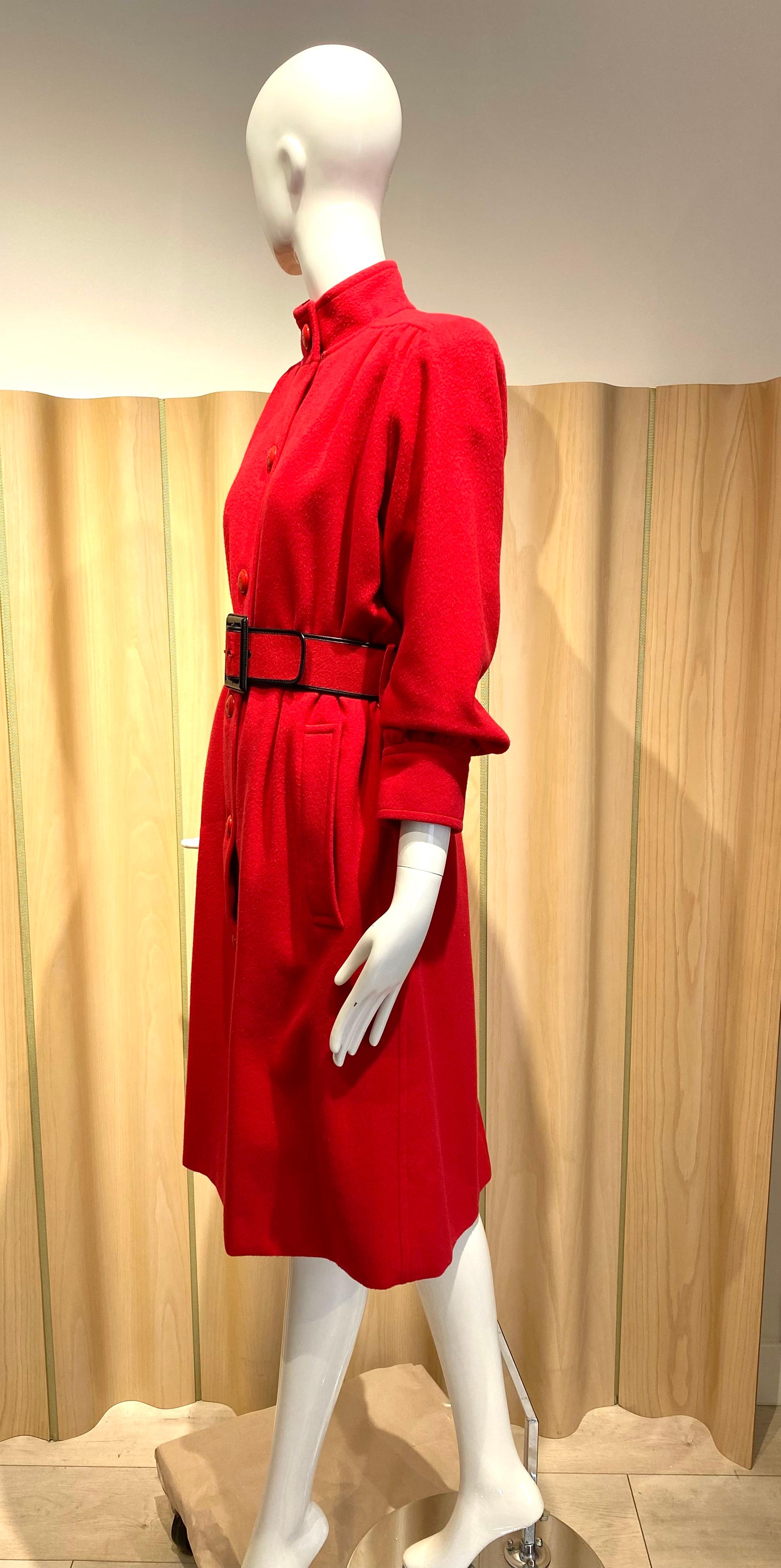 Women's 1980s SAINT LAURENT RIVE GAUCHE RED WOOL COAT For Sale