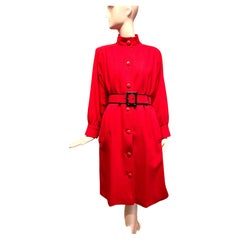 SAINT LAURENT RIVE GAUCHE - Manteau en laine rouge, années 1980